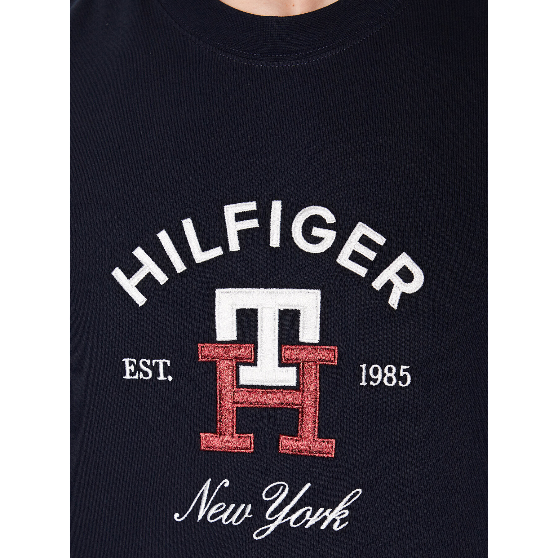 Tommy Hilfiger Тишърт Curved Monogram MW0MW30043 Тъмносин Regular Fit - Pepit.bg