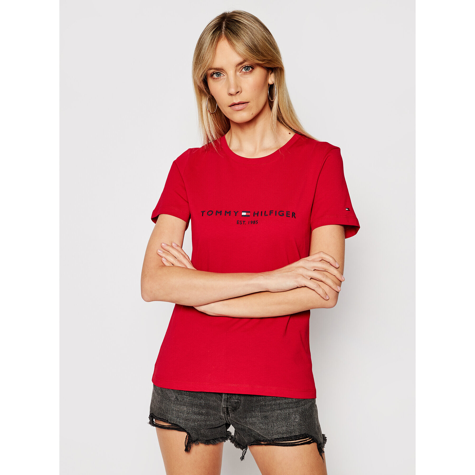 Tommy Hilfiger Тишърт Ess WW0WW28681 Червен Regular Fit - Pepit.bg