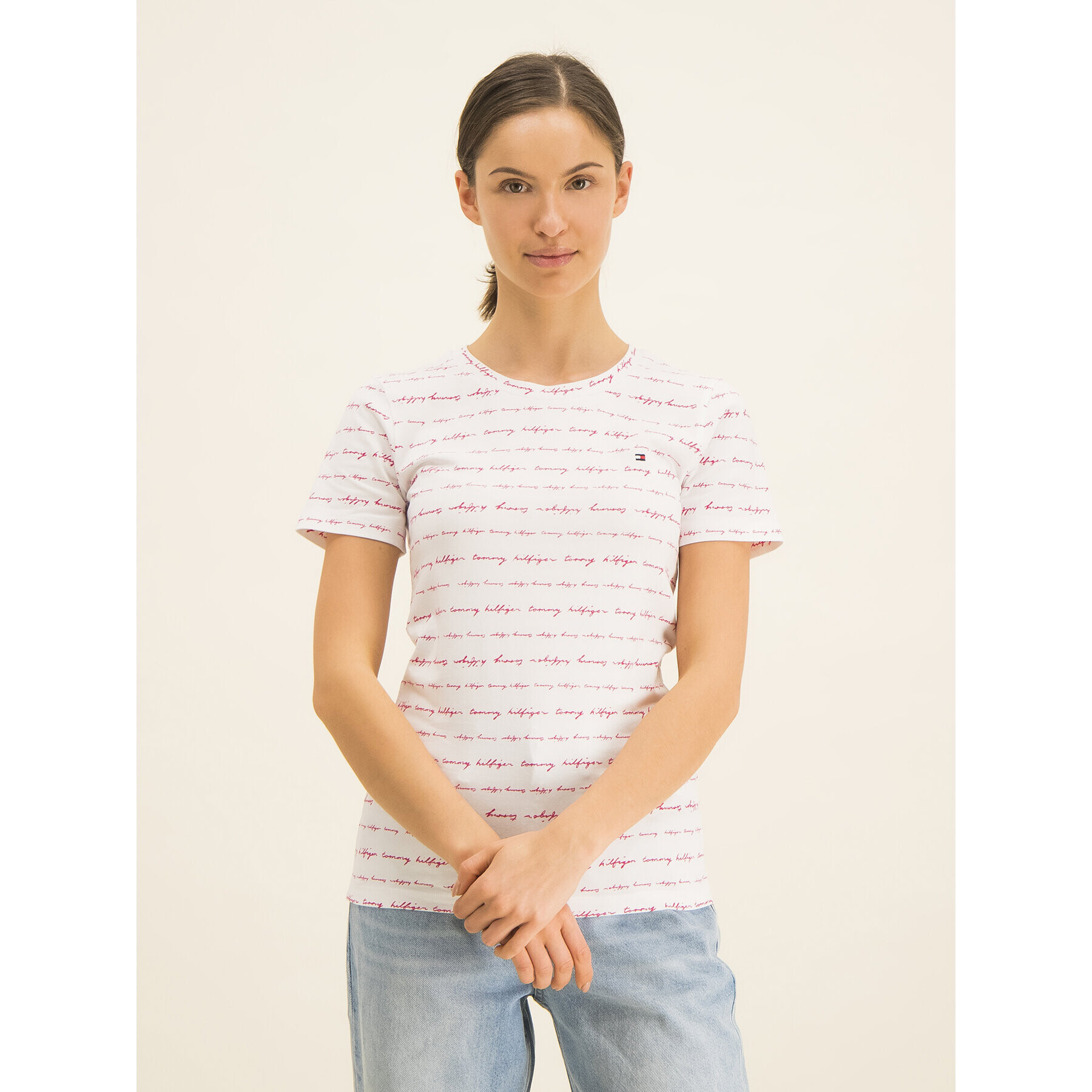 Tommy Hilfiger Тишърт Essential Round-Nk WW0WW27020 Бял Regular Fit - Pepit.bg