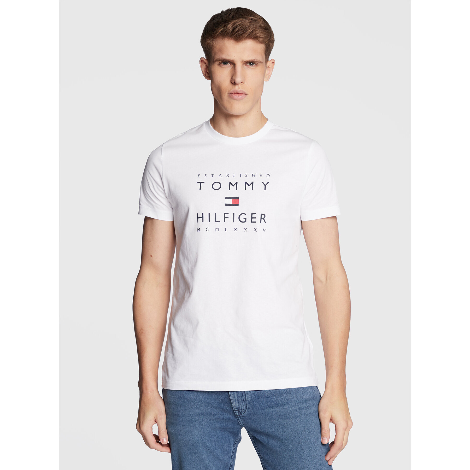 Tommy Hilfiger Тишърт Established MW0MW29377 Бял Slim Fit - Pepit.bg