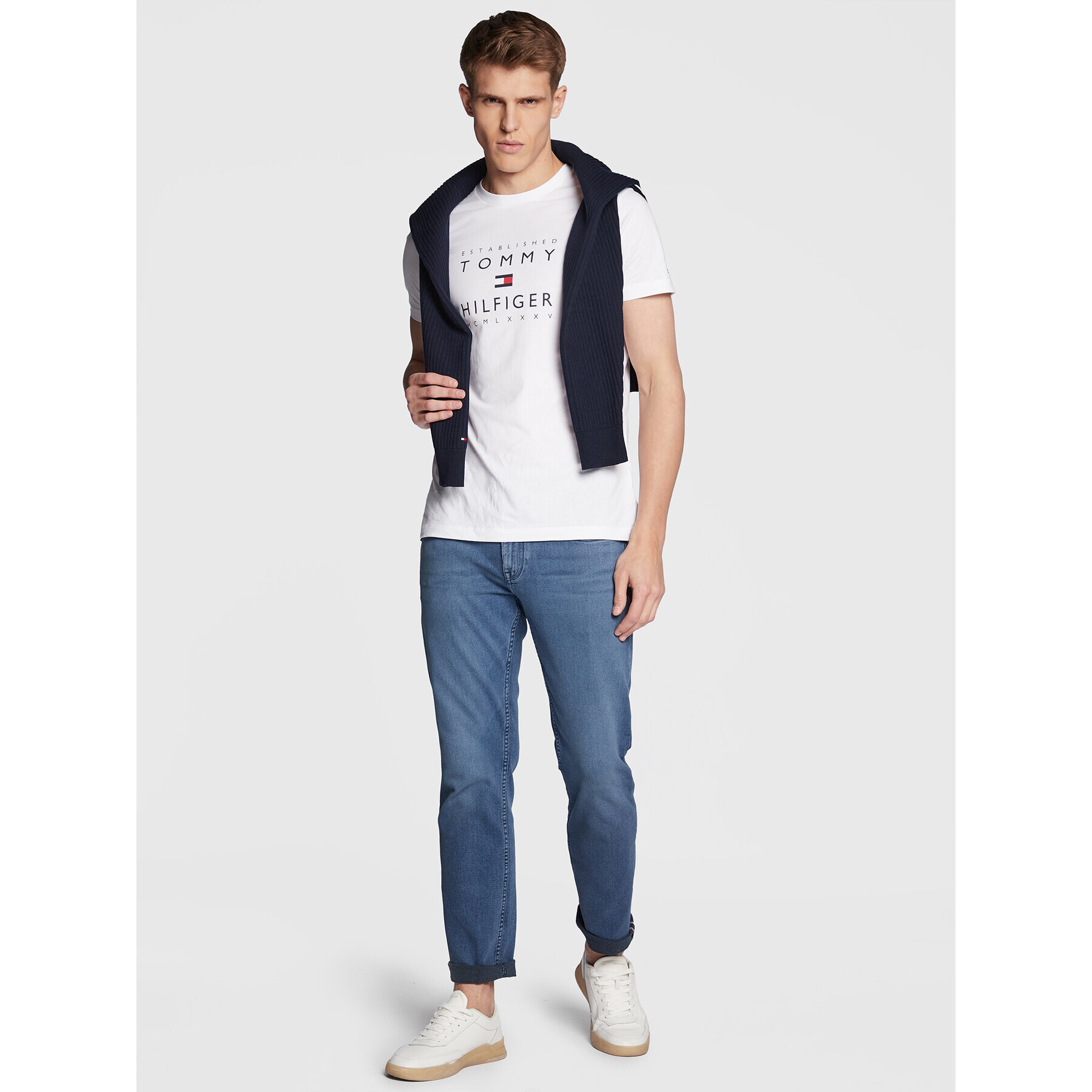 Tommy Hilfiger Тишърт Established MW0MW29377 Бял Slim Fit - Pepit.bg