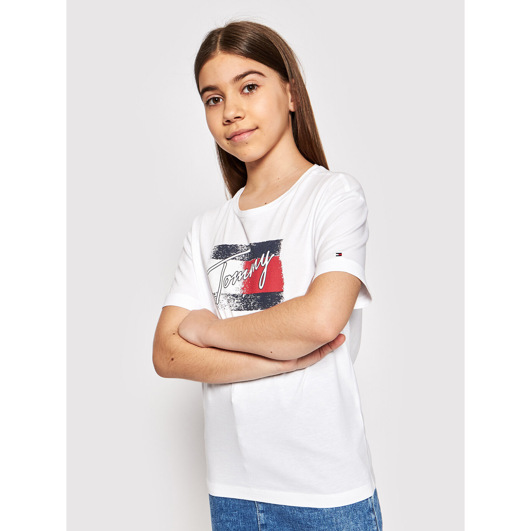 Tommy Hilfiger Тишърт Flag Print KG0KG05909 D Бял Regular Fit - Pepit.bg