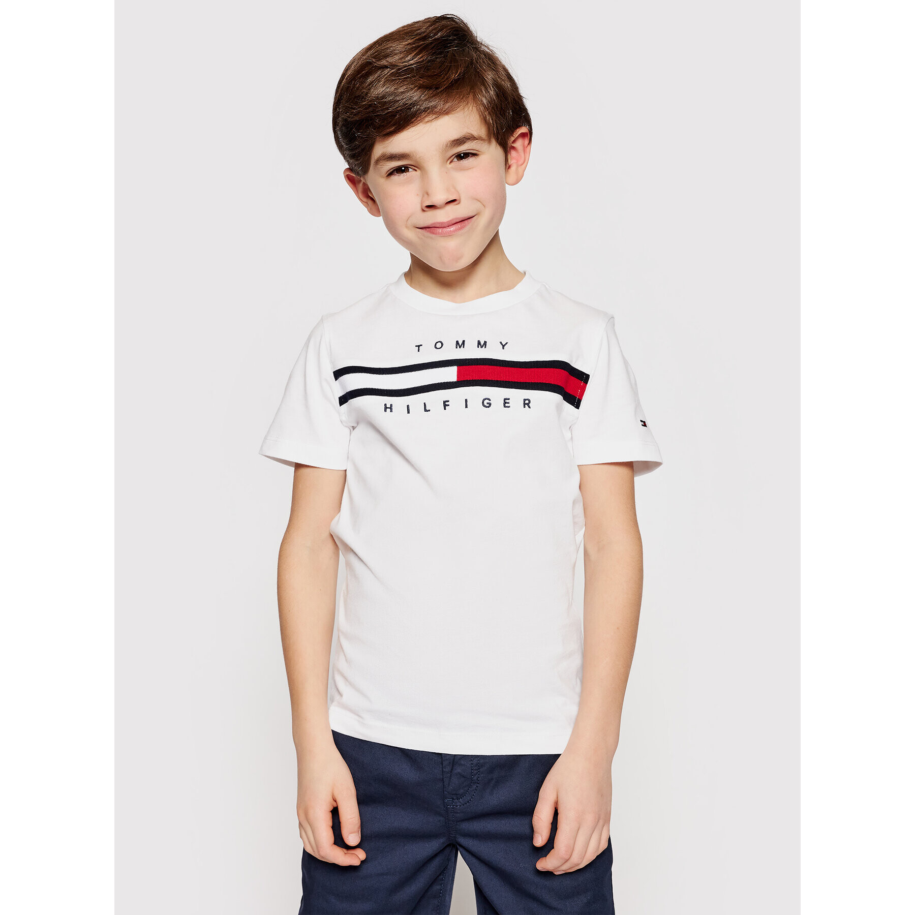 Tommy Hilfiger Тишърт Flag Rib Insert KB0KB06532 D Бял Regular Fit - Pepit.bg