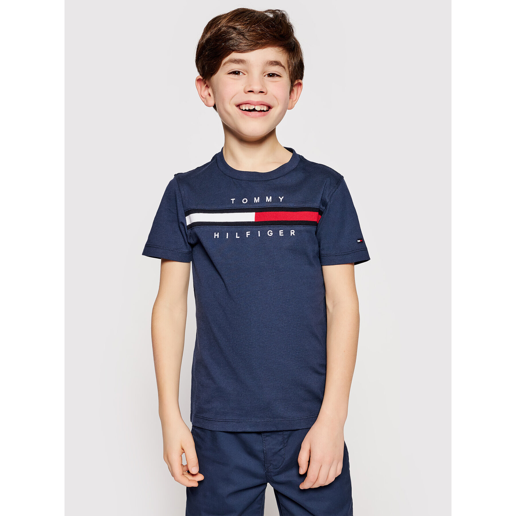 Tommy Hilfiger Тишърт Flag Rib Insert KB0KB06532 D Тъмносин Regular Fit - Pepit.bg