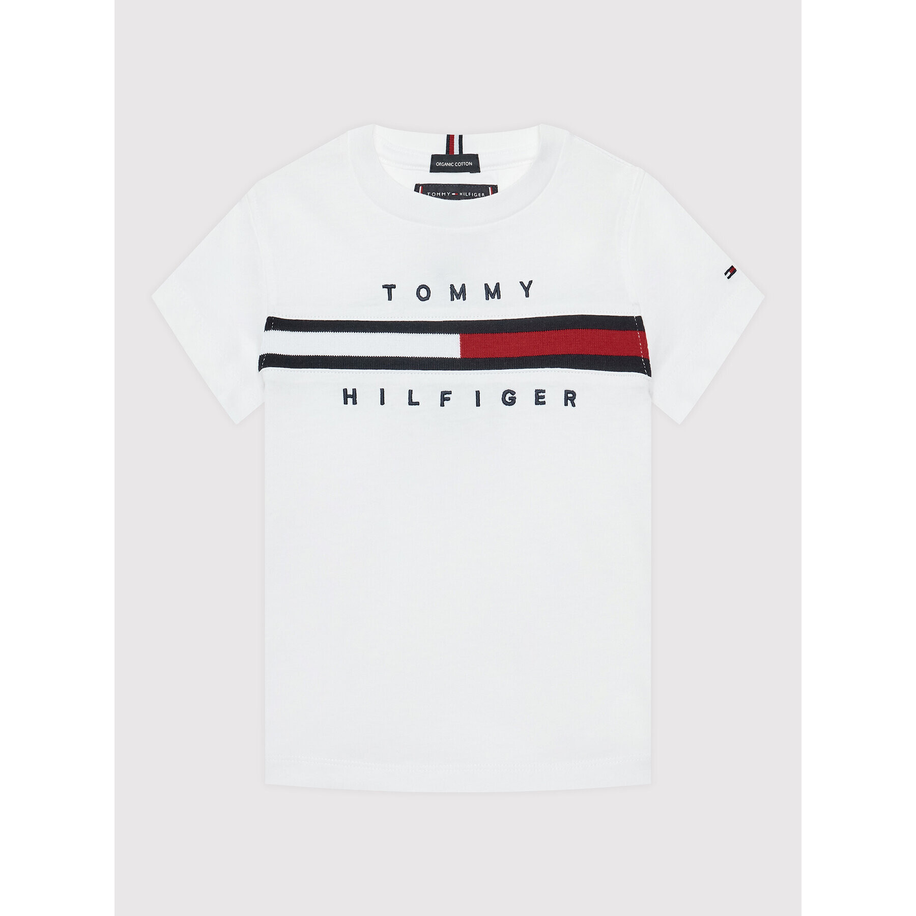 Tommy Hilfiger Тишърт Flag Rib Insert Tee KB0KB06532 M Бял Regular Fit - Pepit.bg