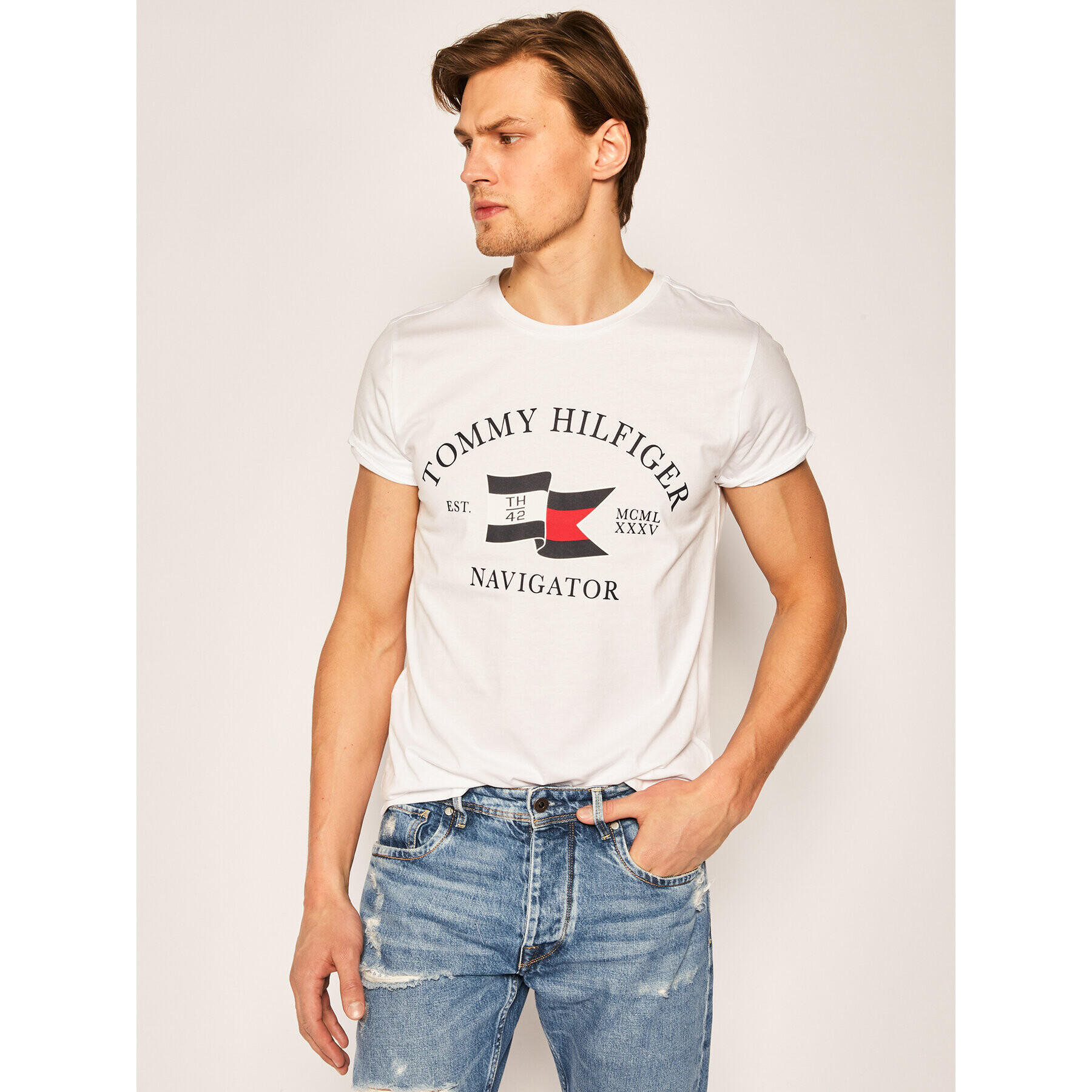 Tommy Hilfiger Тишърт Folded Flag Tee MW0MW13349 Бял Regular Fit - Pepit.bg