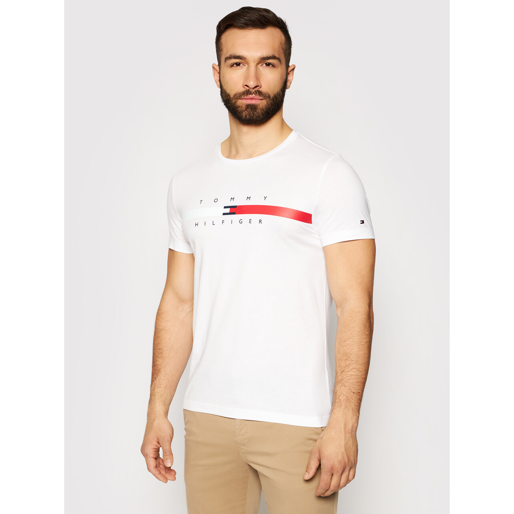 Tommy Hilfiger Тишърт Global Stripe Chest Tee MW0MW16572 Бял Regular Fit - Pepit.bg