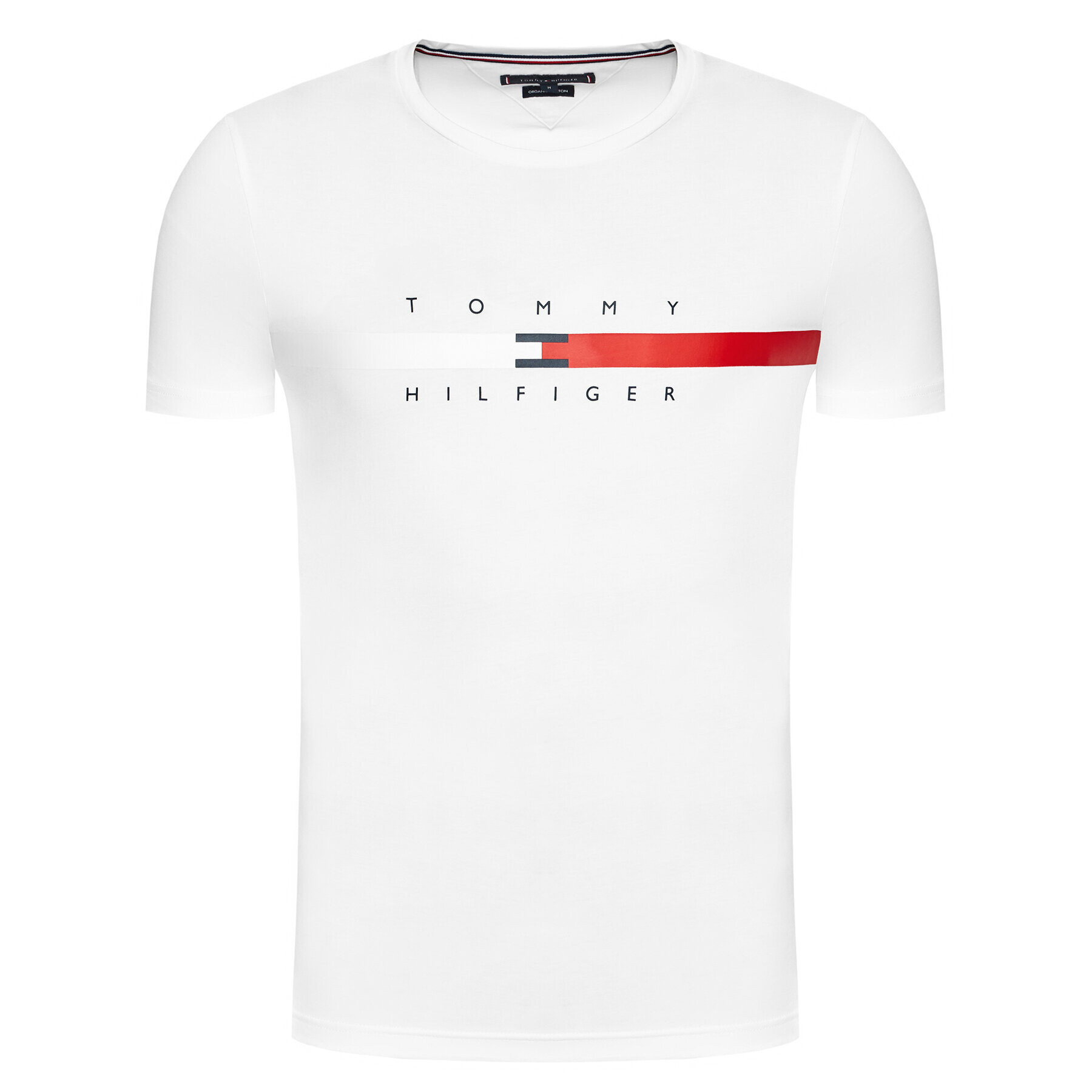 Tommy Hilfiger Тишърт Global Stripe Chest Tee MW0MW16572 Бял Regular Fit - Pepit.bg