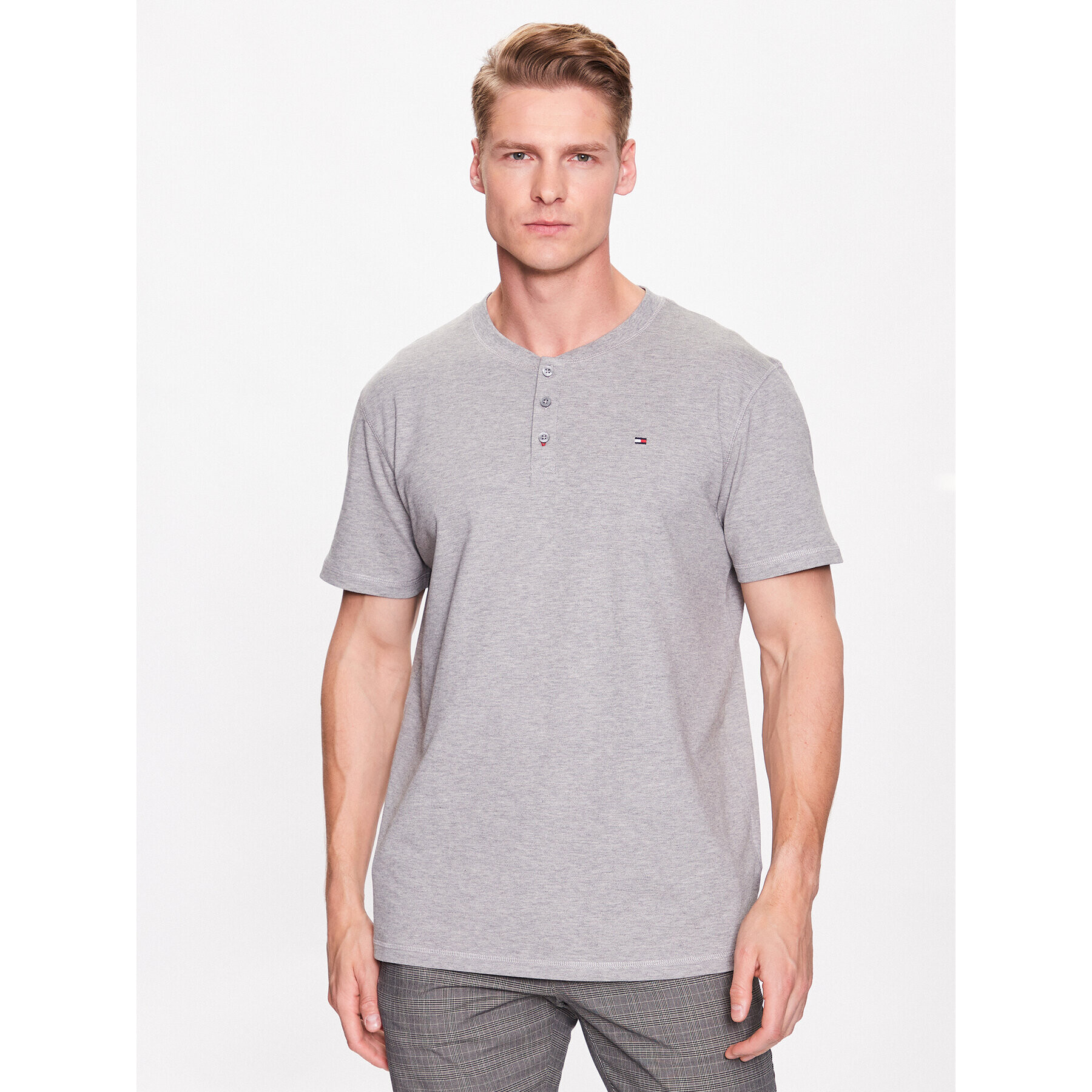 Tommy Hilfiger Тишърт Henley UM0UM02803 Сив Regular Fit - Pepit.bg