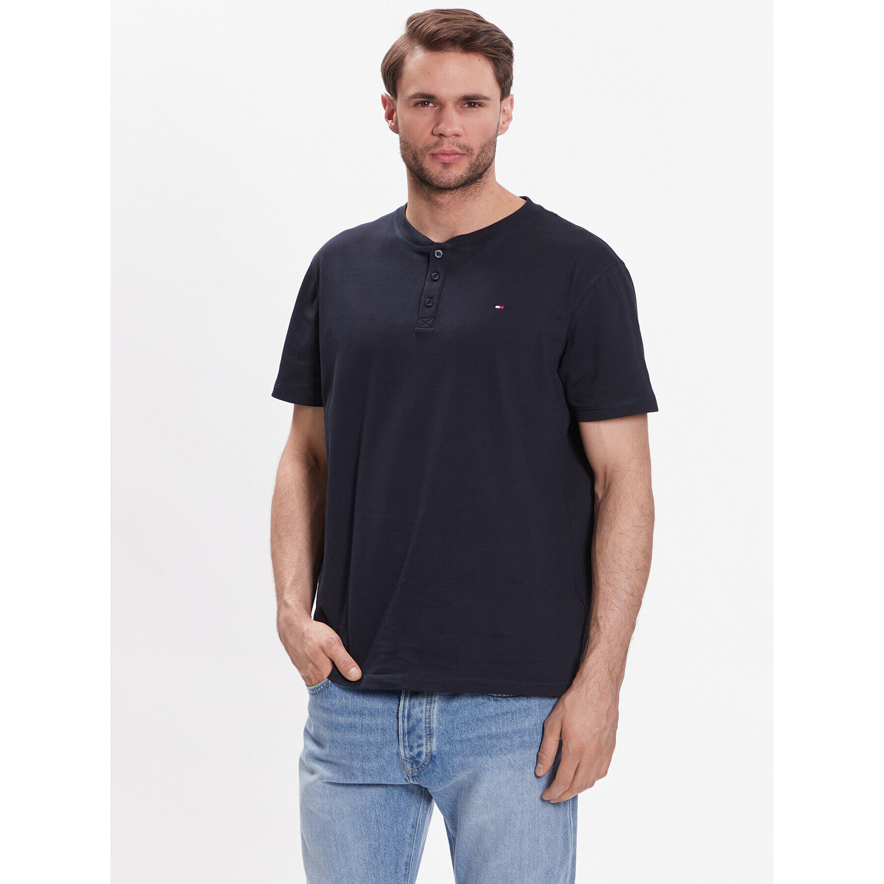 Tommy Hilfiger Тишърт Henley UM0UM02803 Тъмносин Regular Fit - Pepit.bg