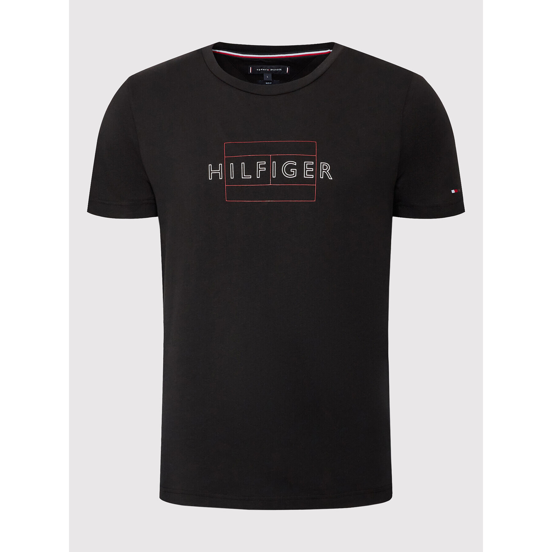 Tommy Hilfiger Тишърт Linear Flag MW0MW25671 Черен Slim Fit - Pepit.bg