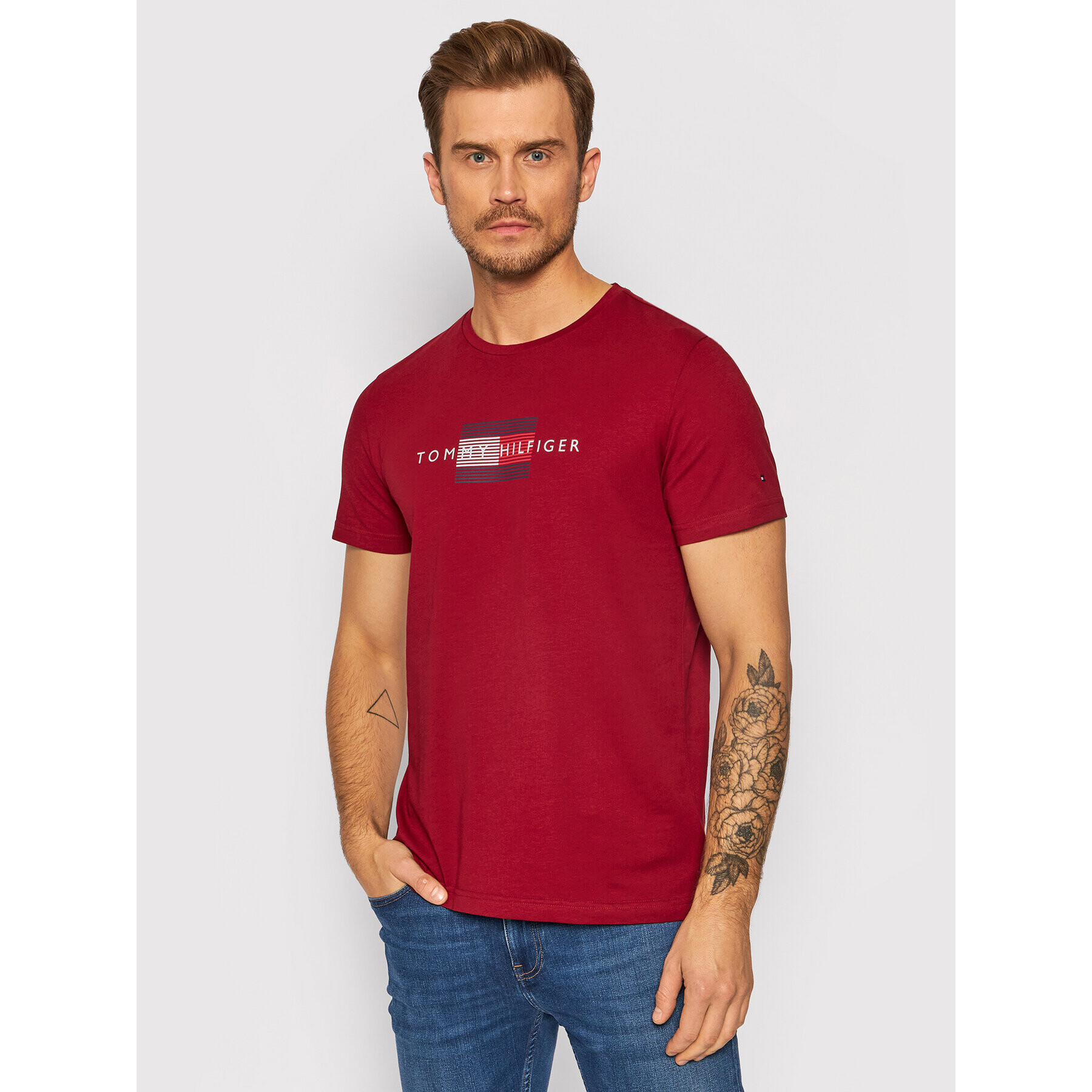 Tommy Hilfiger Тишърт Lines MW0MW20164 Бордо Regular Fit - Pepit.bg