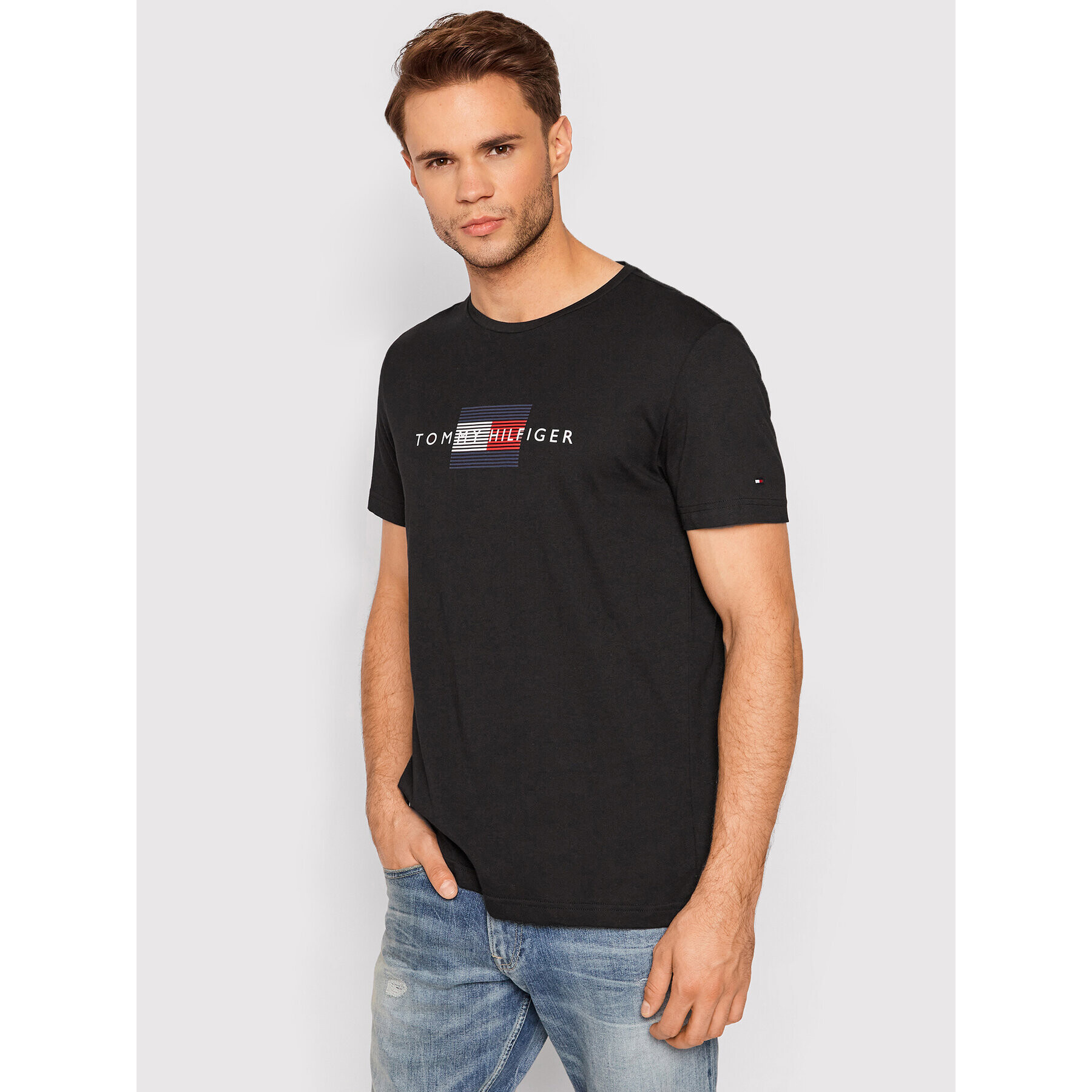 Tommy Hilfiger Тишърт Lines MW0MW20164 Черен Regular Fit - Pepit.bg