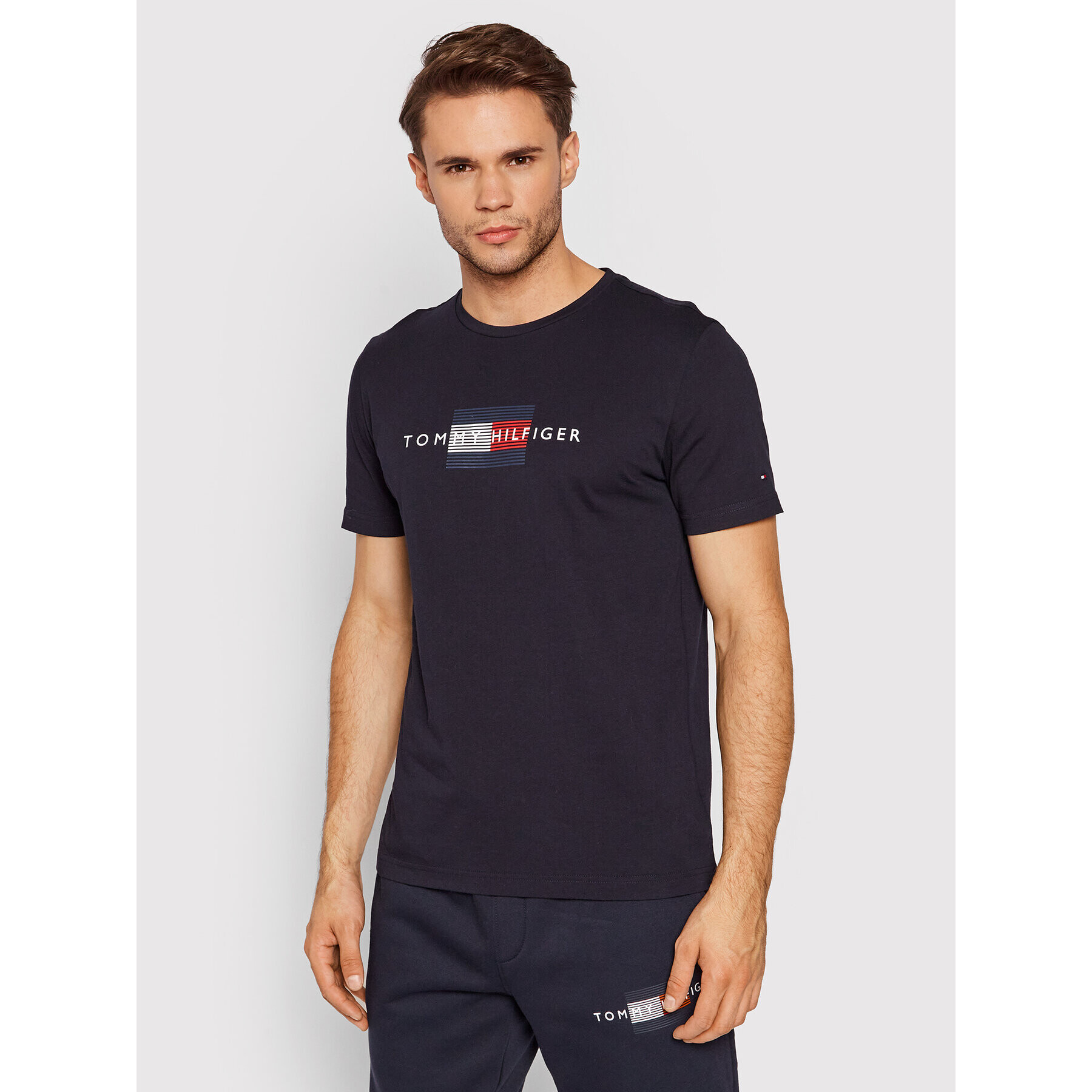 Tommy Hilfiger Тишърт Lines MW0MW20164 Тъмносин Regular Fit - Pepit.bg