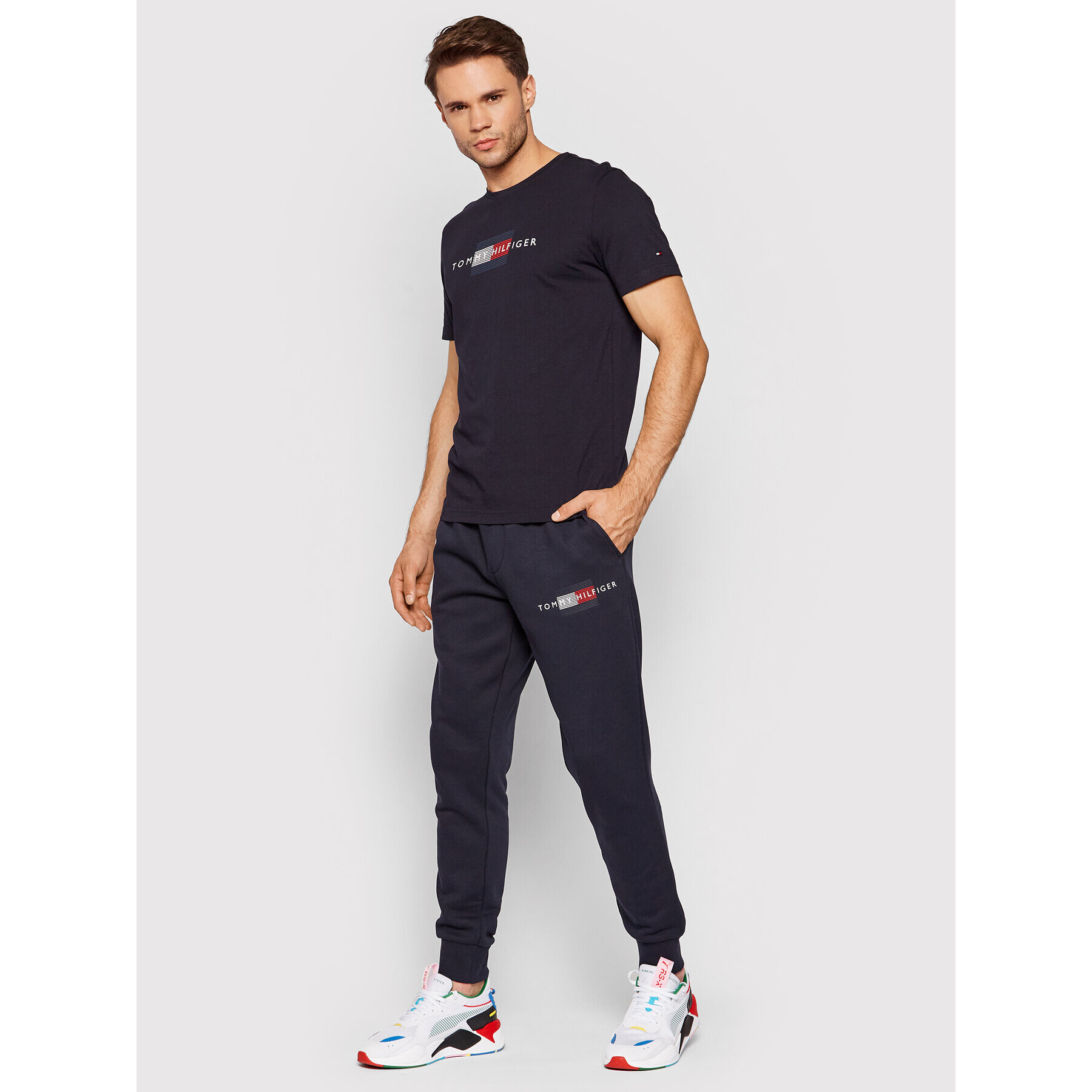 Tommy Hilfiger Тишърт Lines MW0MW20164 Тъмносин Regular Fit - Pepit.bg