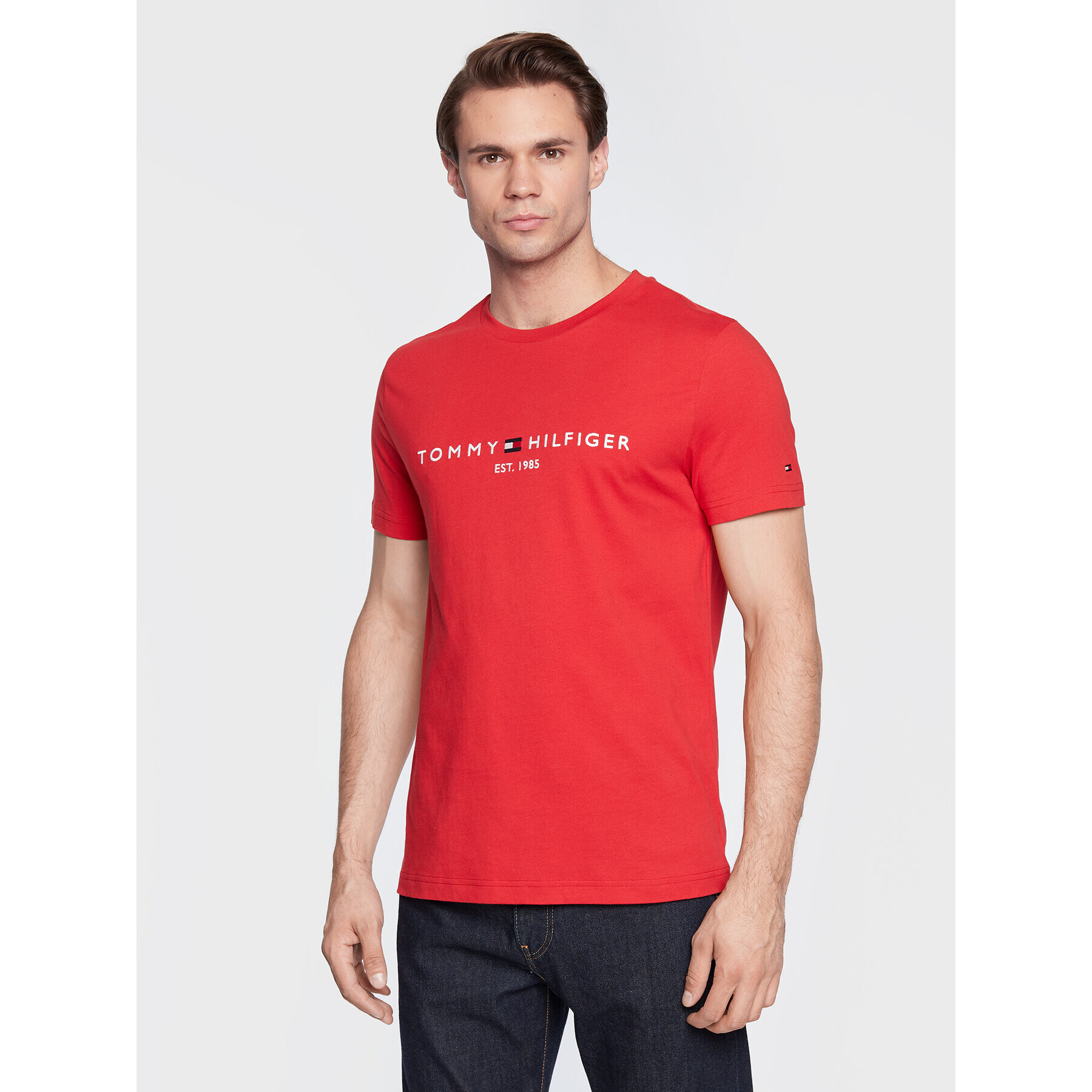 Tommy Hilfiger Тишърт Logo MW0MW11797 Червен Slim Fit - Pepit.bg