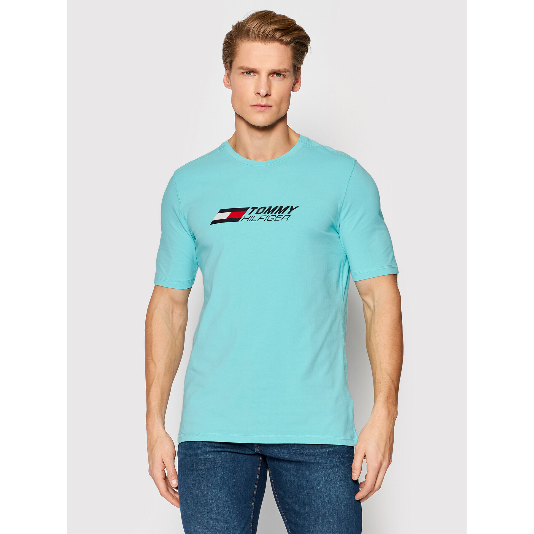 Tommy Hilfiger Тишърт Logo MW0MW21098 Син Regular Fit - Pepit.bg