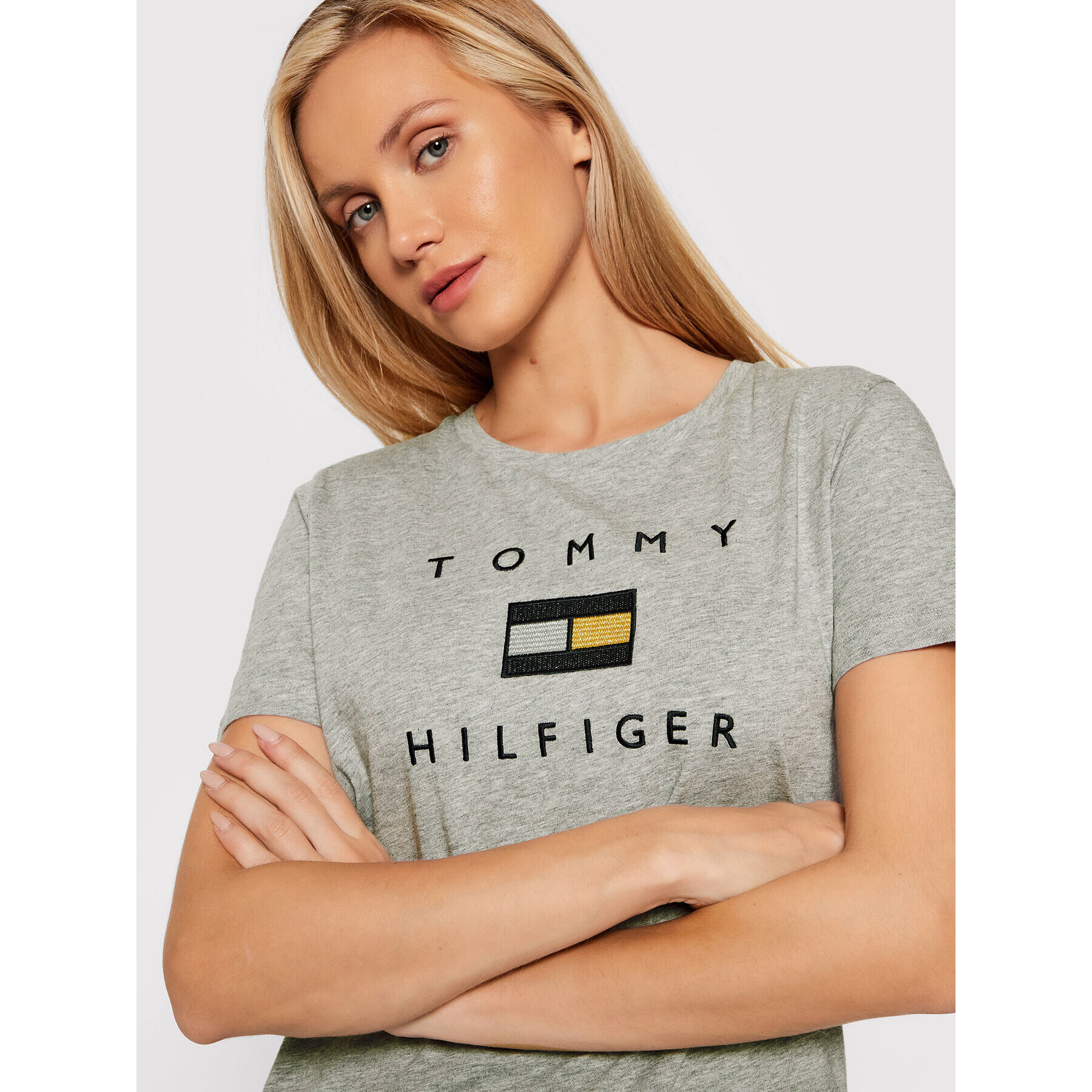 Tommy Hilfiger Тишърт Lurex Emb C-Nk Tee WW0WW32781 Сив Regular Fit - Pepit.bg