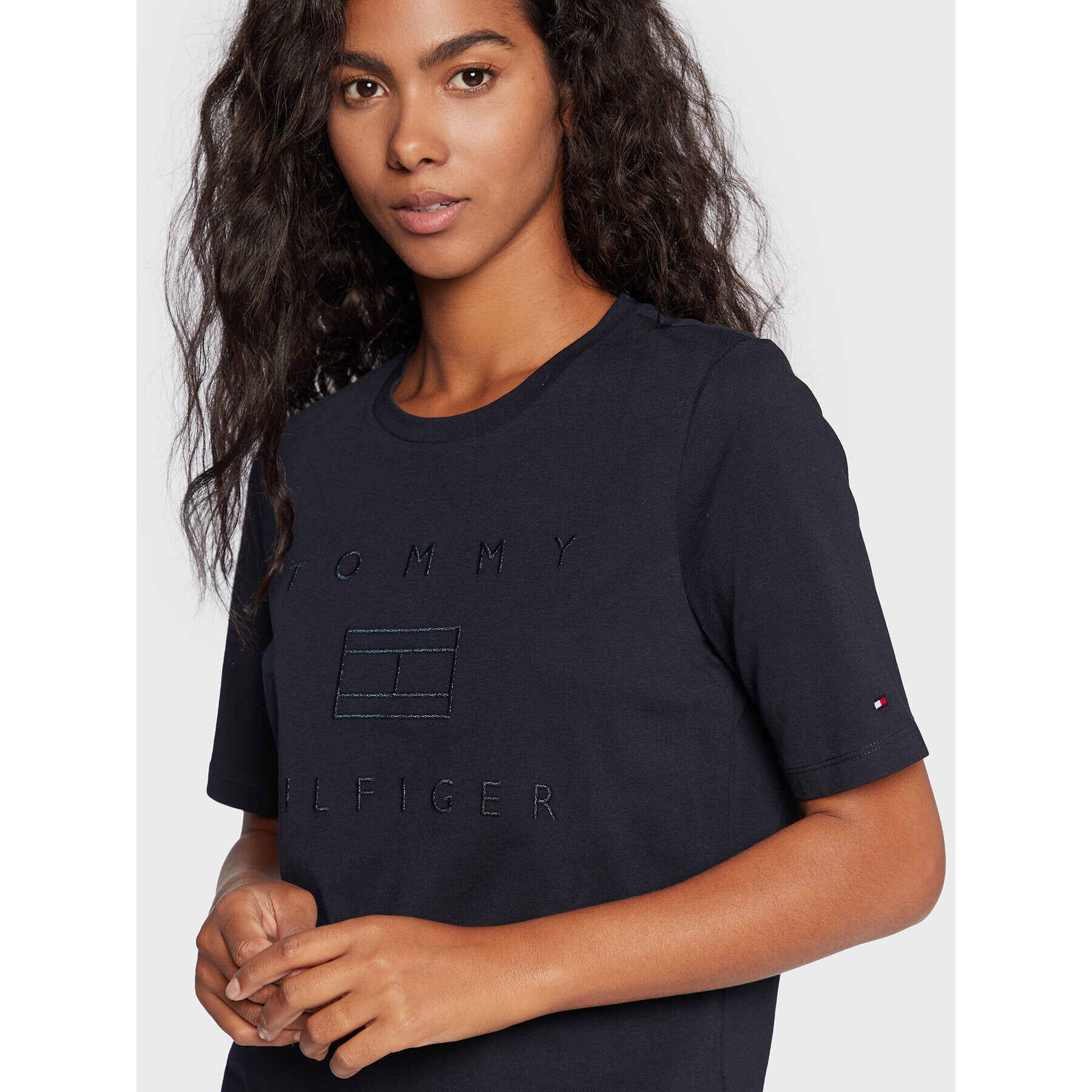 Tommy Hilfiger Тишърт Metallic WW0WW33522 Тъмносин Regular Fit - Pepit.bg