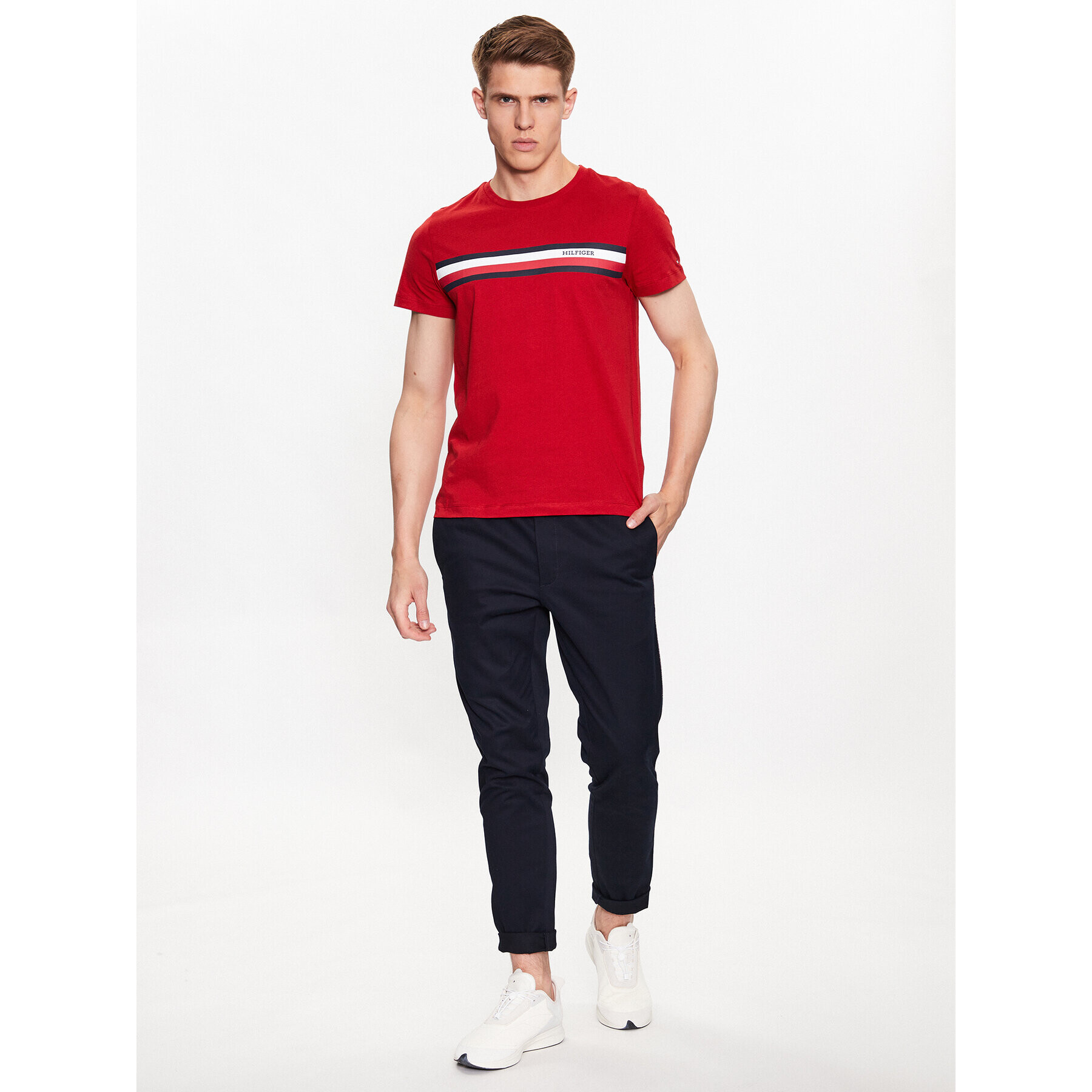 Tommy Hilfiger Тишърт Monotype Chest Stripe MW0MW32119 Червен Slim Fit - Pepit.bg