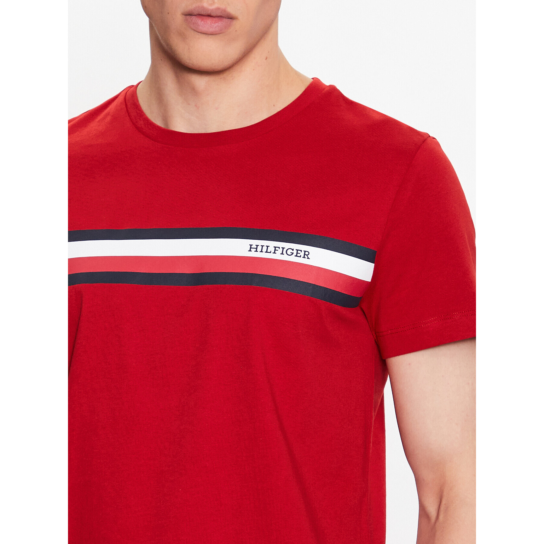 Tommy Hilfiger Тишърт Monotype Chest Stripe MW0MW32119 Червен Slim Fit - Pepit.bg