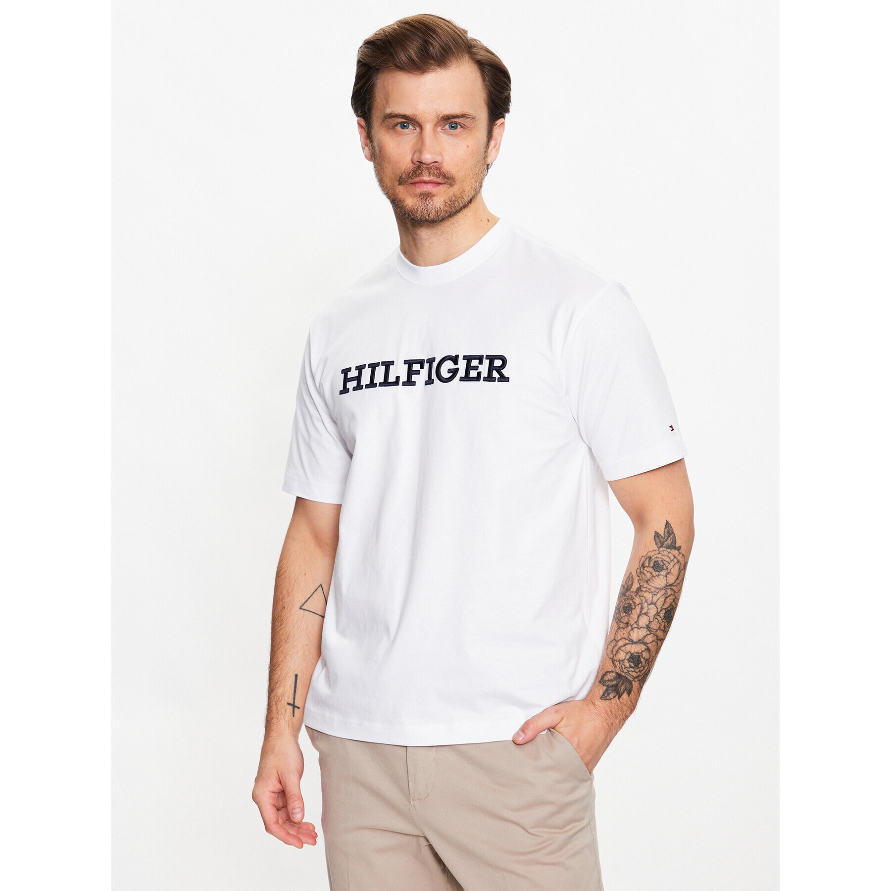 Tommy Hilfiger Тишърт Monotype MW0MW31539 Бял Regular Fit - Pepit.bg