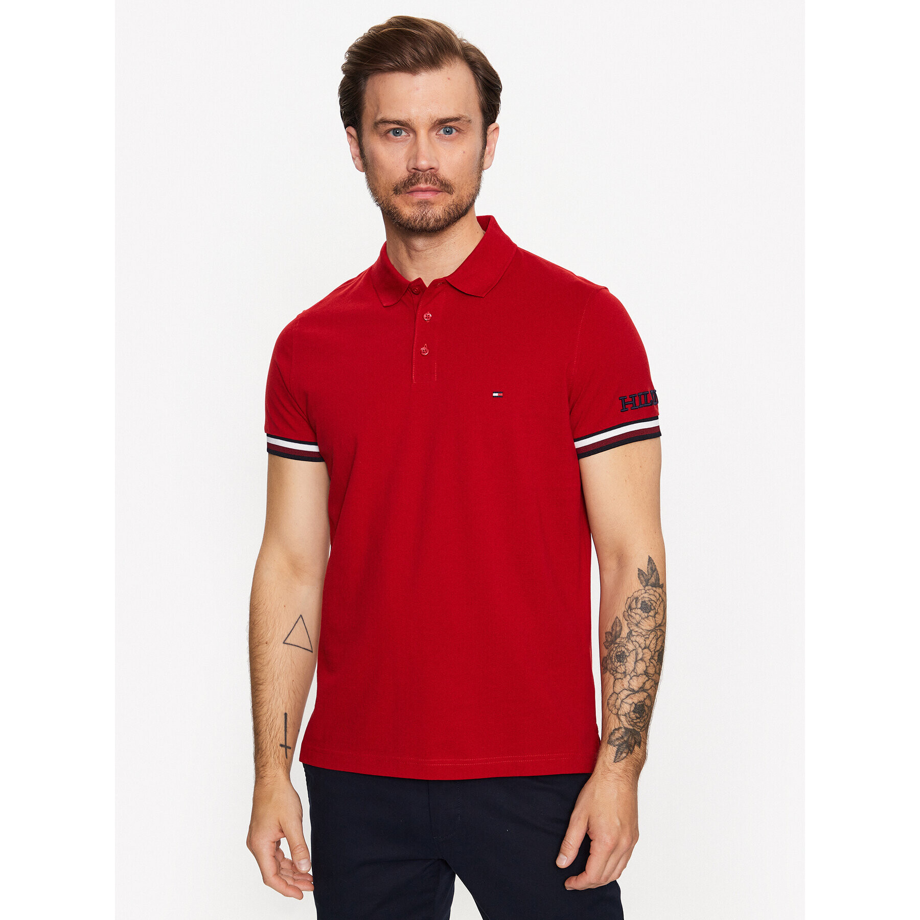 Tommy Hilfiger Тишърт Monotype MW0MW31549 Червен Slim Fit - Pepit.bg