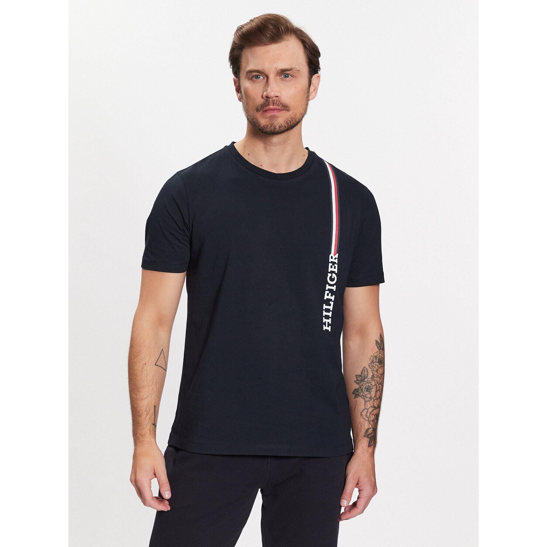 Tommy Hilfiger Тишърт Monotype Vertical Stripe MW0MW32118 Тъмносин Regular Fit - Pepit.bg