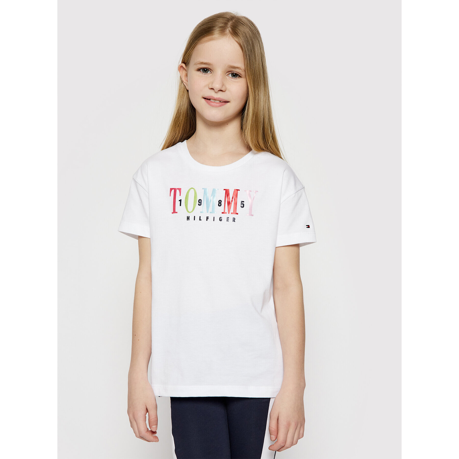 Tommy Hilfiger Тишърт Multi Text Sateen Tee KG0KG05761 D Бял Regular Fit - Pepit.bg