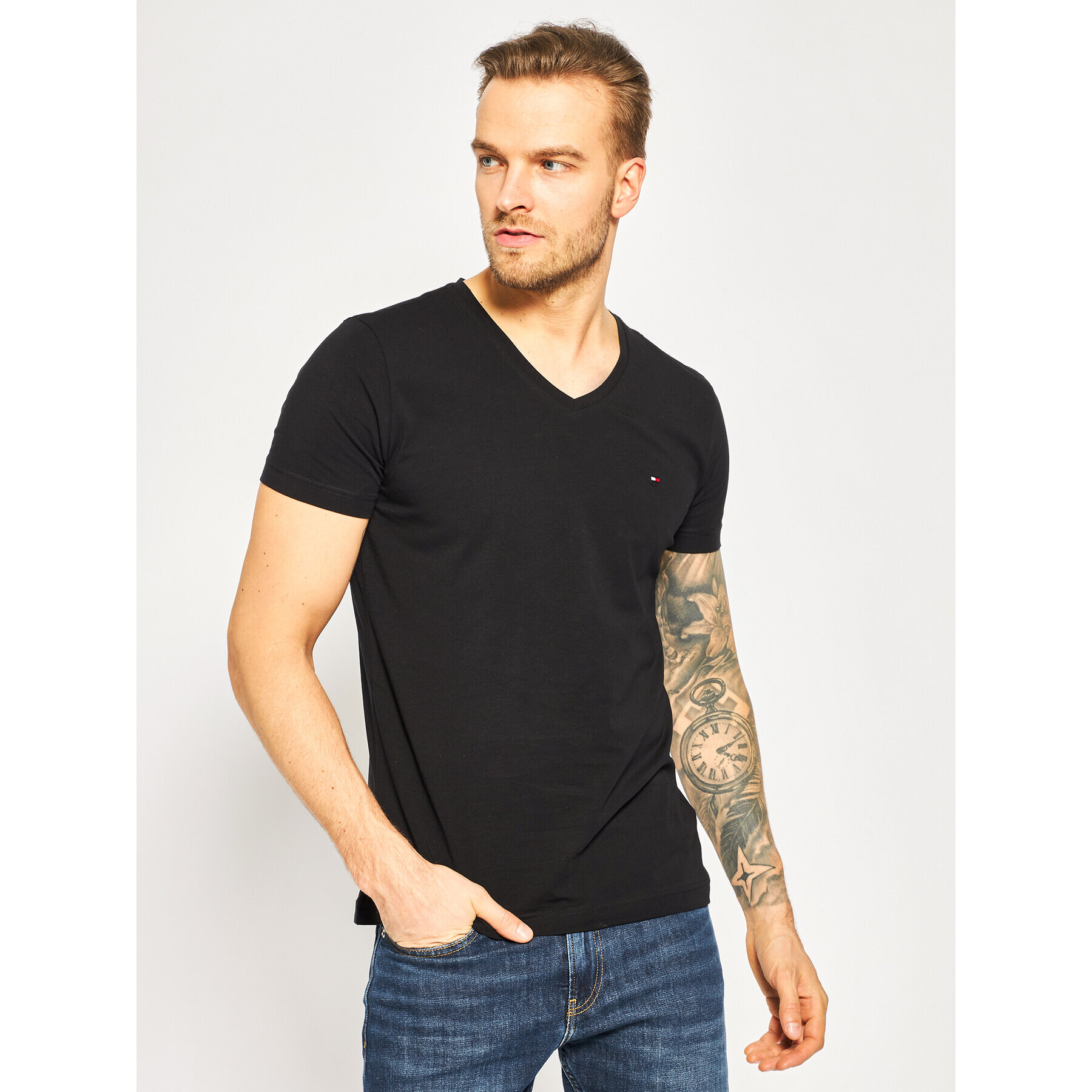 Tommy Hilfiger Тишърт MW0MW02045 Черен Slim Fit - Pepit.bg