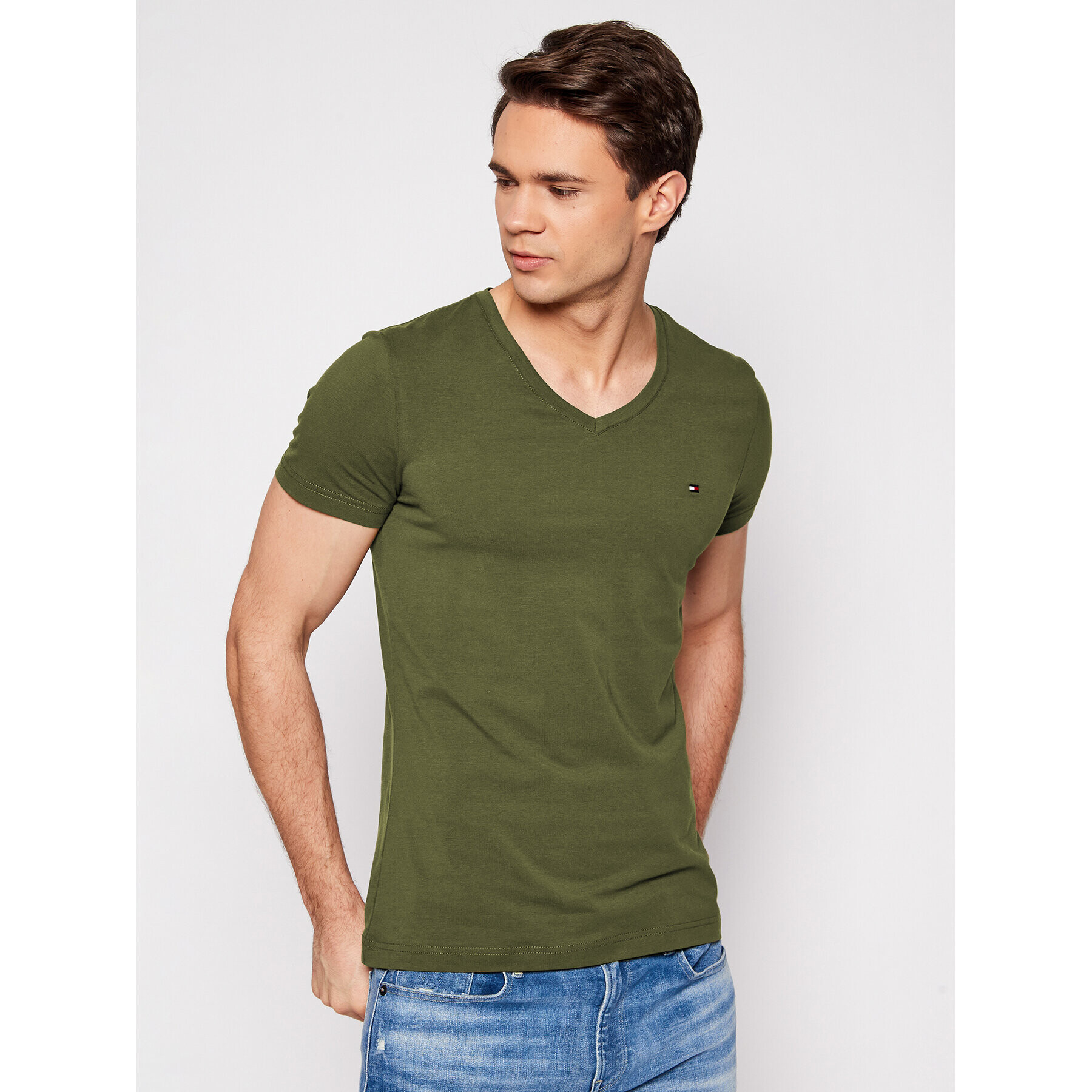 Tommy Hilfiger Тишърт MW0MW13343 Зелен Slim Fit - Pepit.bg