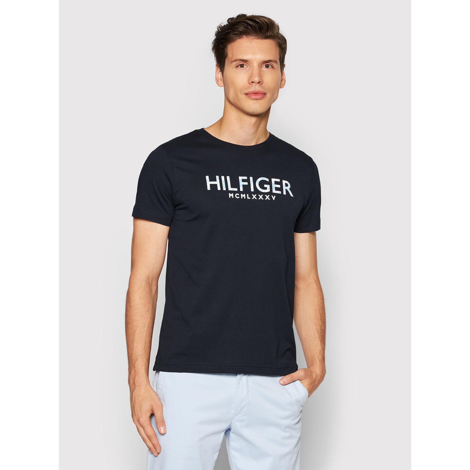 Tommy Hilfiger Тишърт Palm Print MW0MW19361 Тъмносин Regular Fit - Pepit.bg