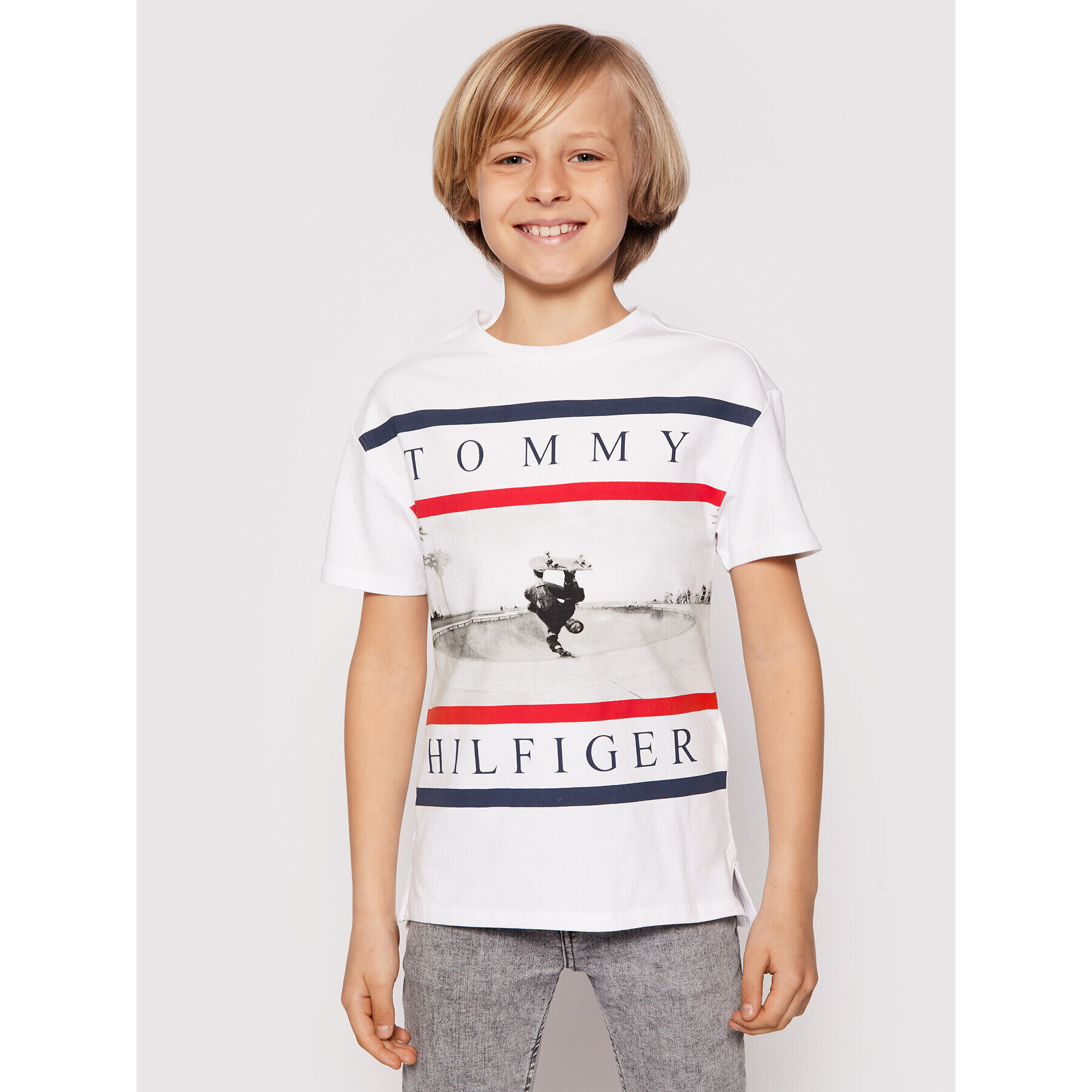 Tommy Hilfiger Тишърт Photo Print KB0KB06528 D Бял Regular Fit - Pepit.bg