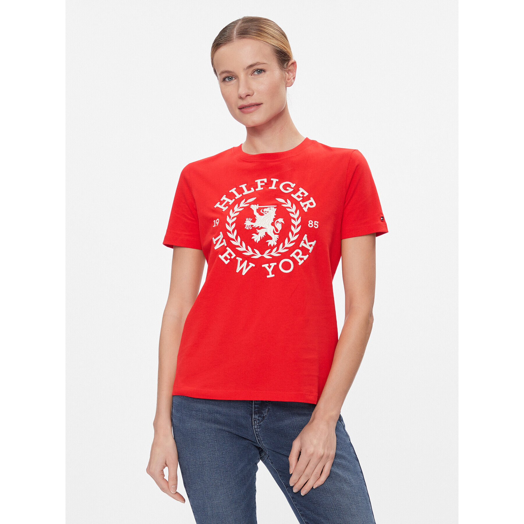 Tommy Hilfiger Тишърт Reg Crest C-Nk Tee Ss WW0WW41058 Червен Regular Fit - Pepit.bg
