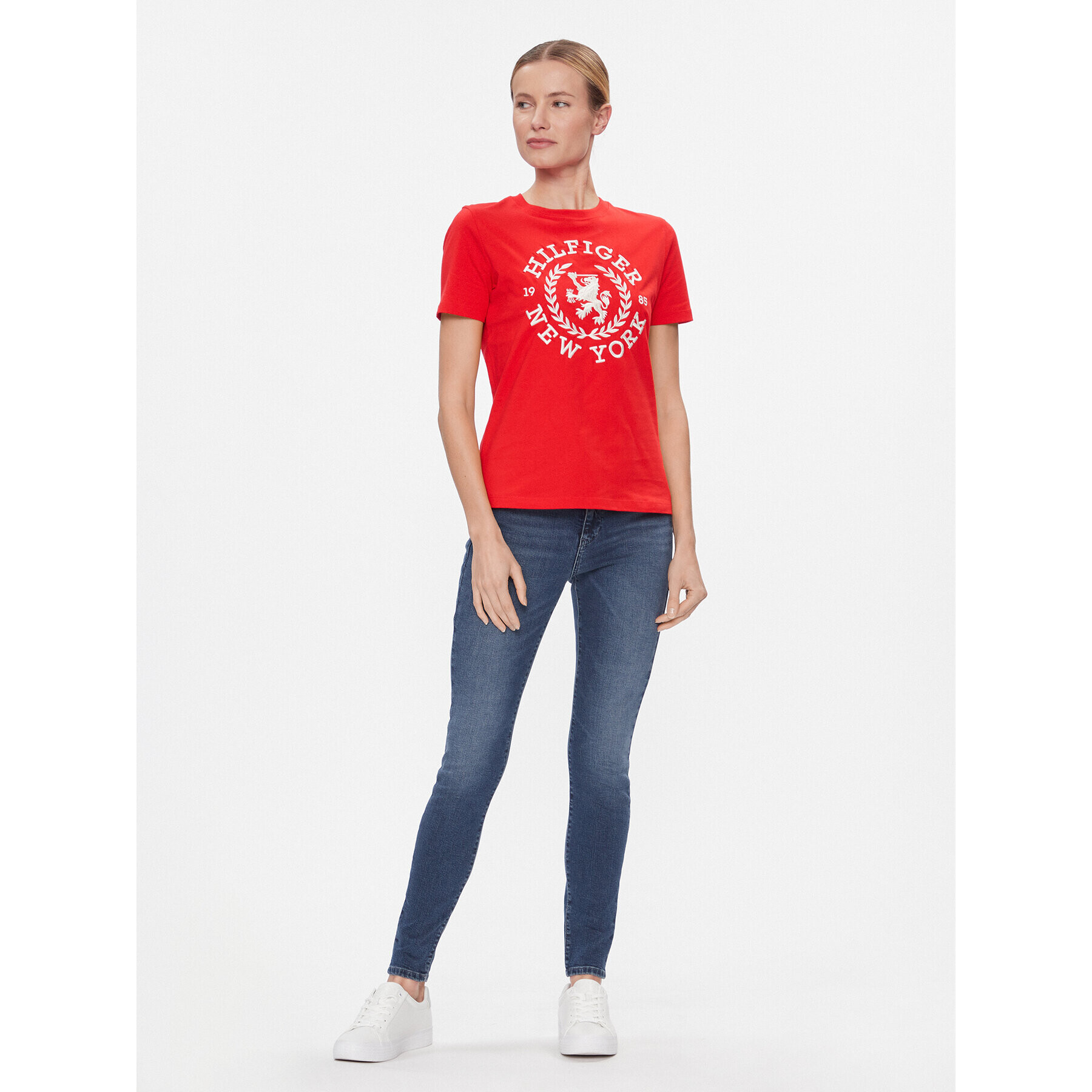 Tommy Hilfiger Тишърт Reg Crest C-Nk Tee Ss WW0WW41058 Червен Regular Fit - Pepit.bg