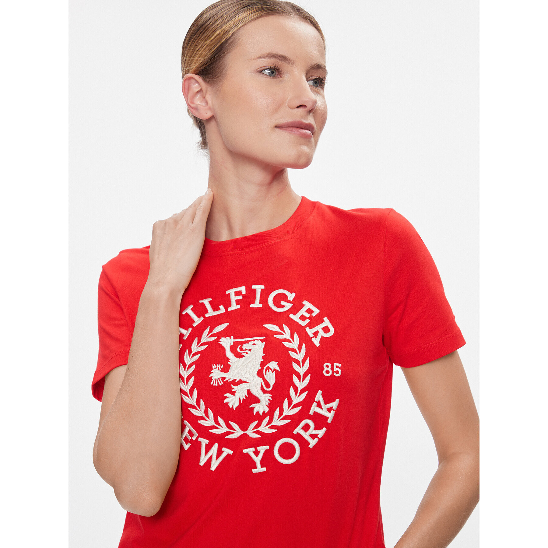 Tommy Hilfiger Тишърт Reg Crest C-Nk Tee Ss WW0WW41058 Червен Regular Fit - Pepit.bg