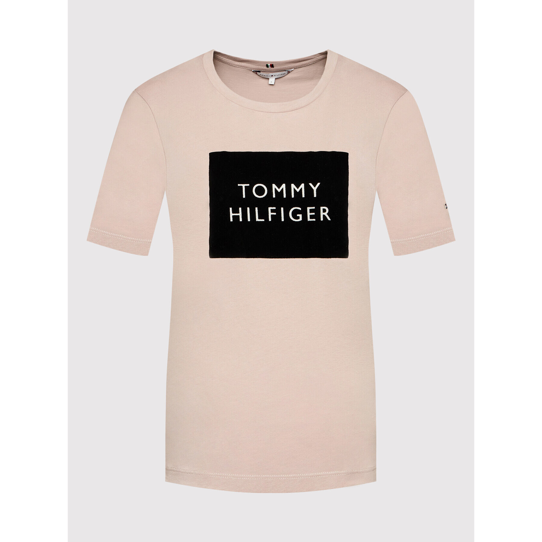 Tommy Hilfiger Тишърт Regular Flock Box C-nk WW0WW32800 Бежов Regular Fit - Pepit.bg