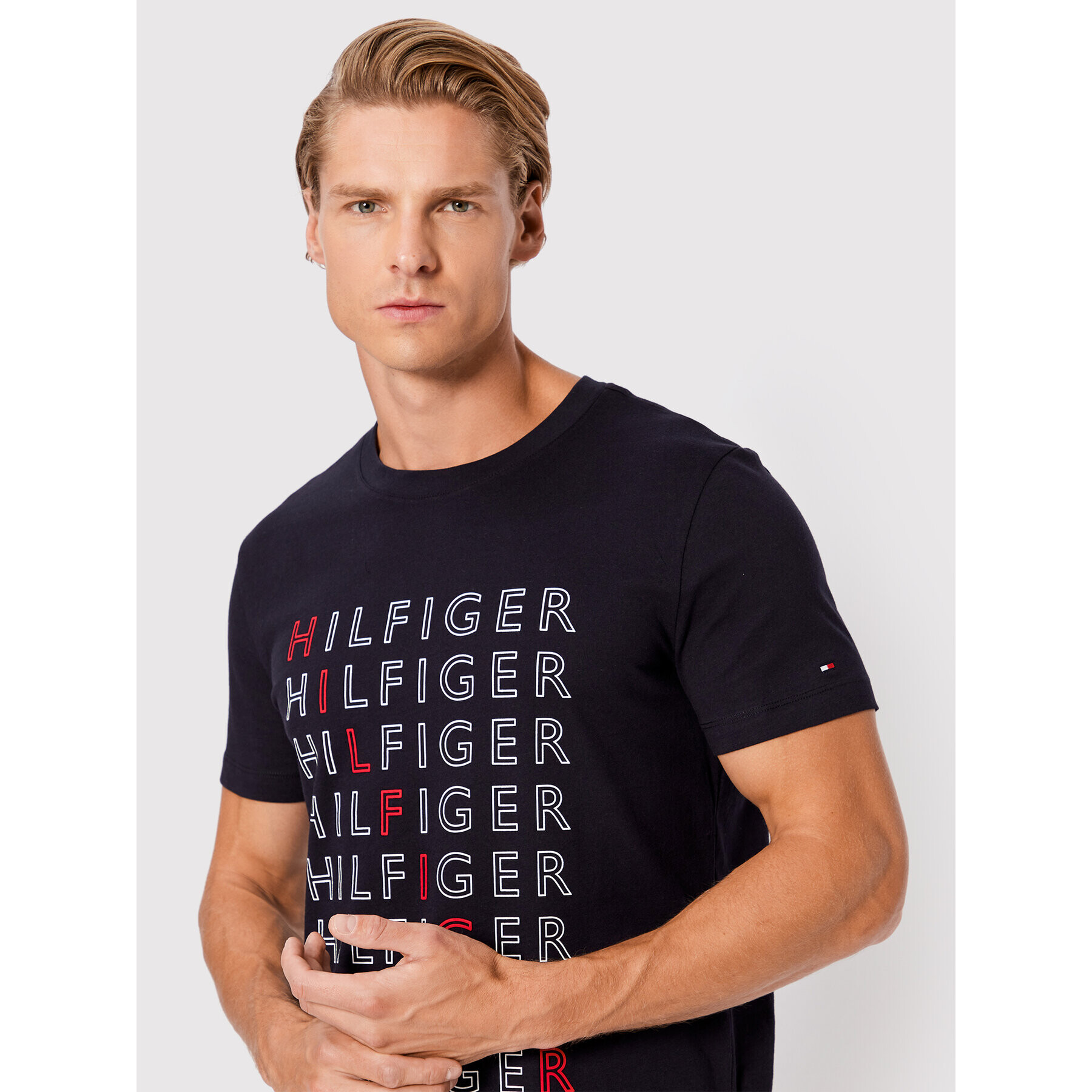 Tommy Hilfiger Тишърт Repeat MW0MW28680 Тъмносин Slim Fit - Pepit.bg