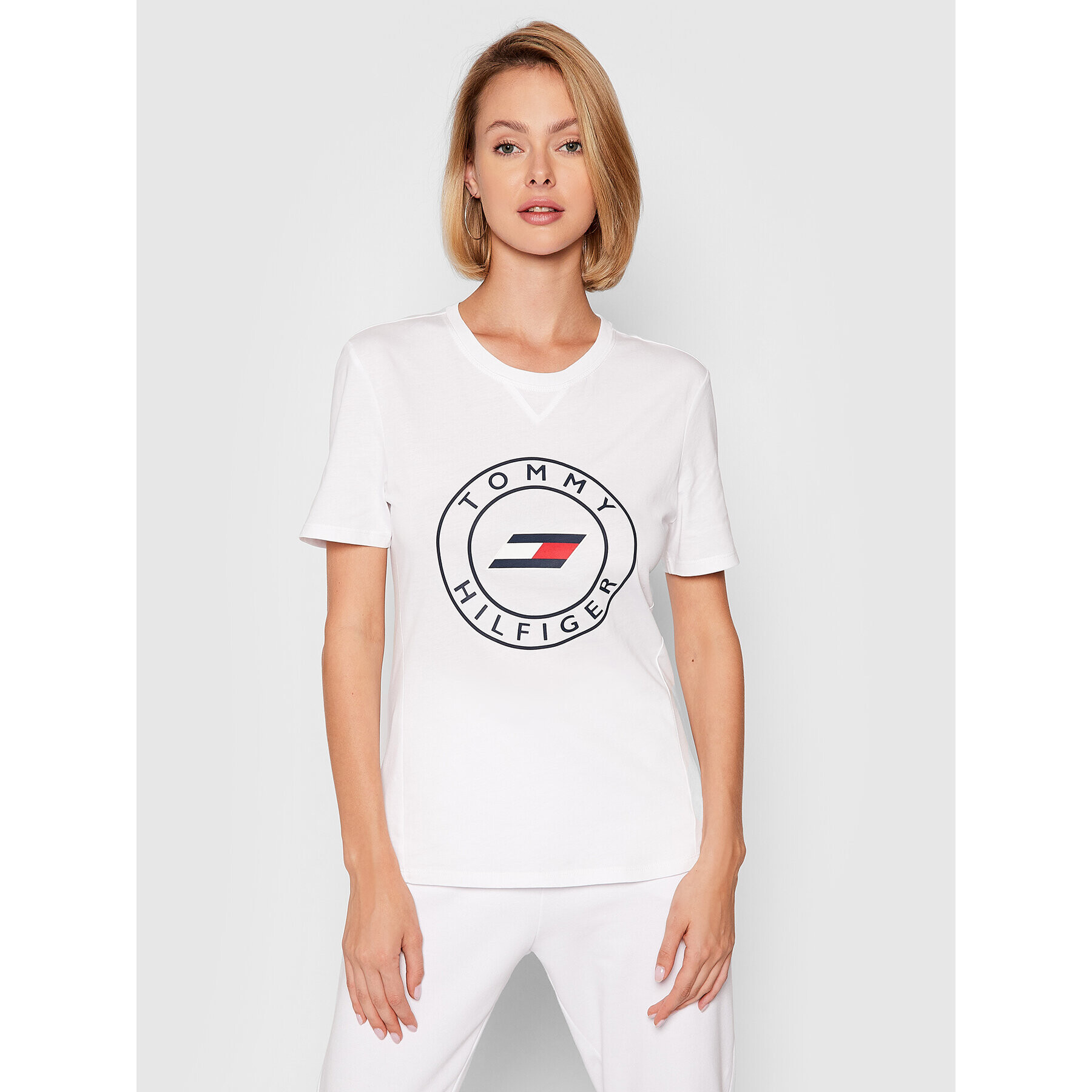 Tommy Hilfiger Тишърт Round Graphic S10S101046 Бял Slim Fit - Pepit.bg