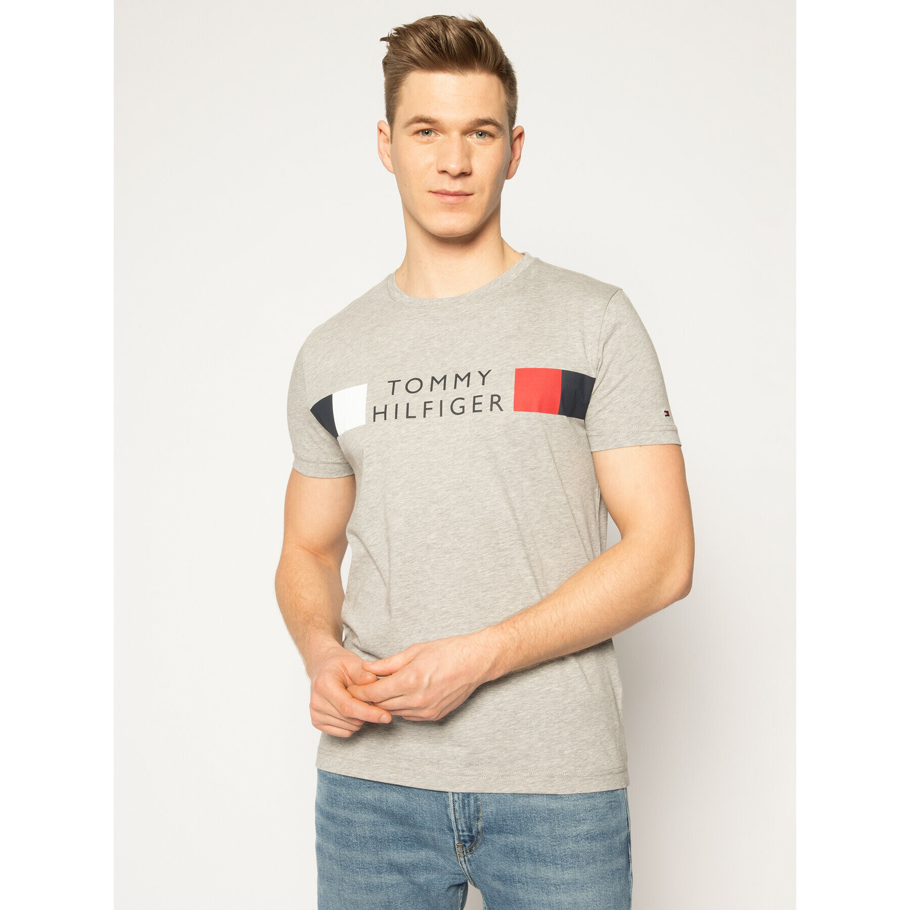 Tommy Hilfiger Тишърт Rwb Stripe Tee MW0MW13330 Сив Regular Fit - Pepit.bg