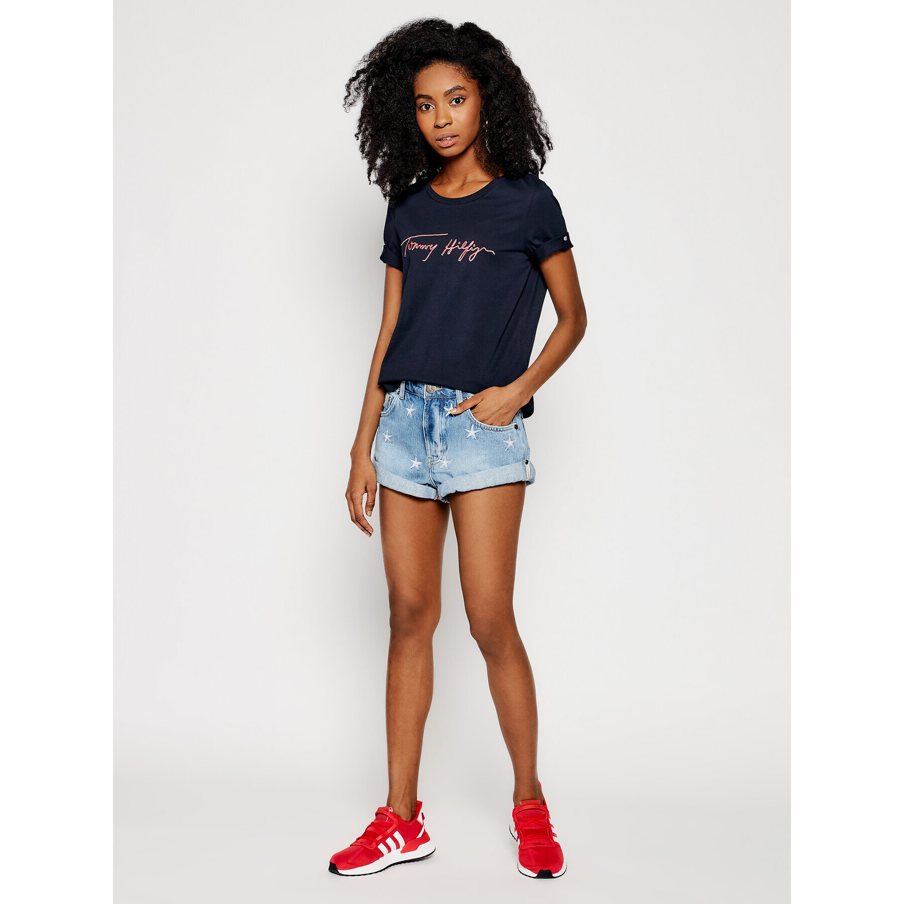 Tommy Hilfiger Тишърт Script Open Tee WW0WW29523 Тъмносин Regular Fit - Pepit.bg