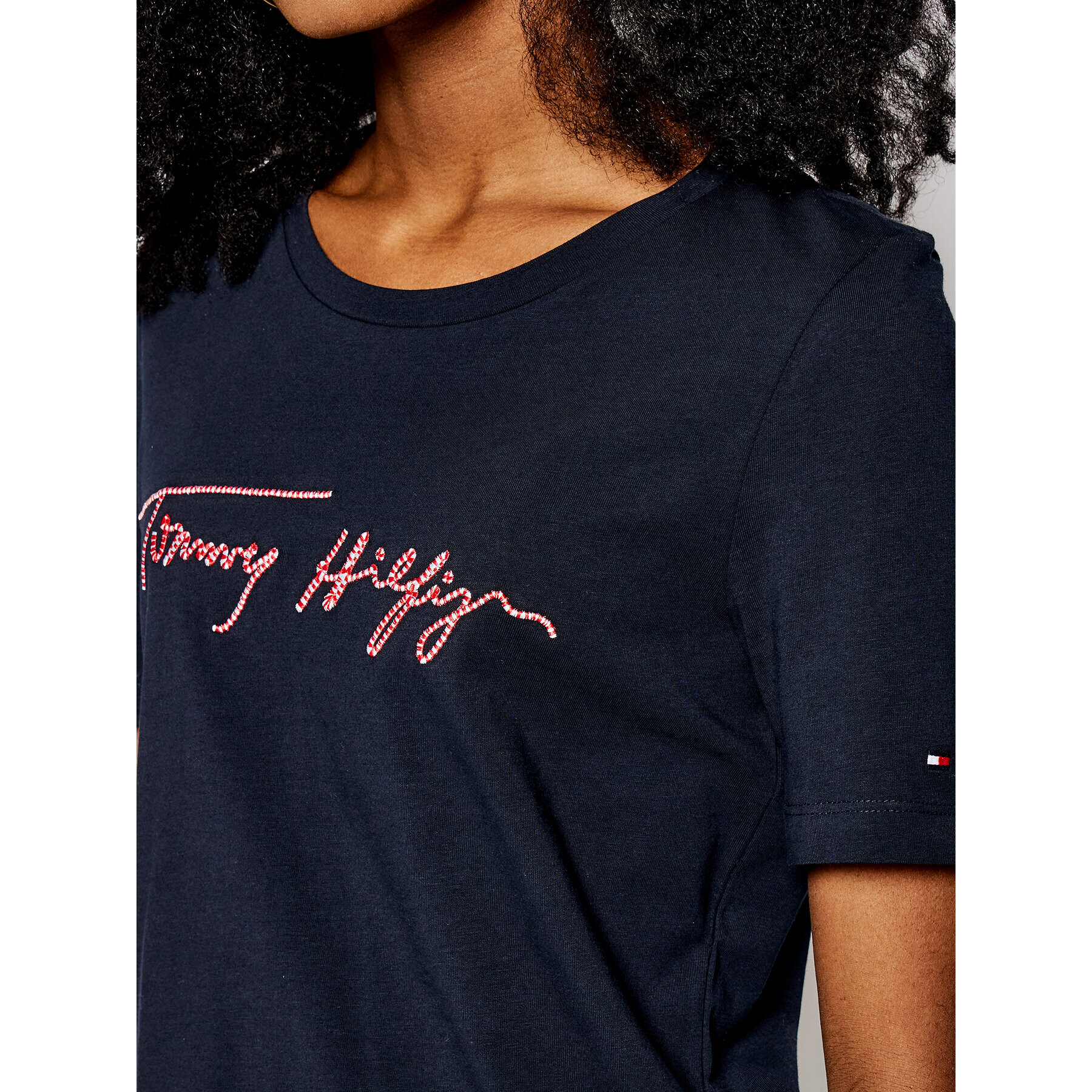 Tommy Hilfiger Тишърт Script Open Tee WW0WW29523 Тъмносин Regular Fit - Pepit.bg