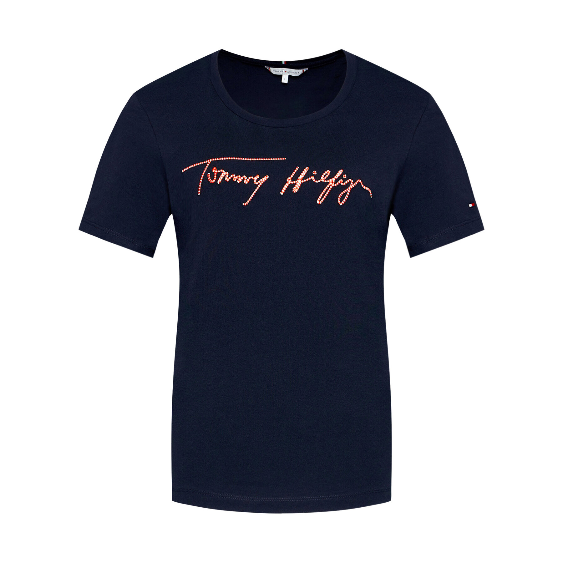 Tommy Hilfiger Тишърт Script Open Tee WW0WW29523 Тъмносин Regular Fit - Pepit.bg