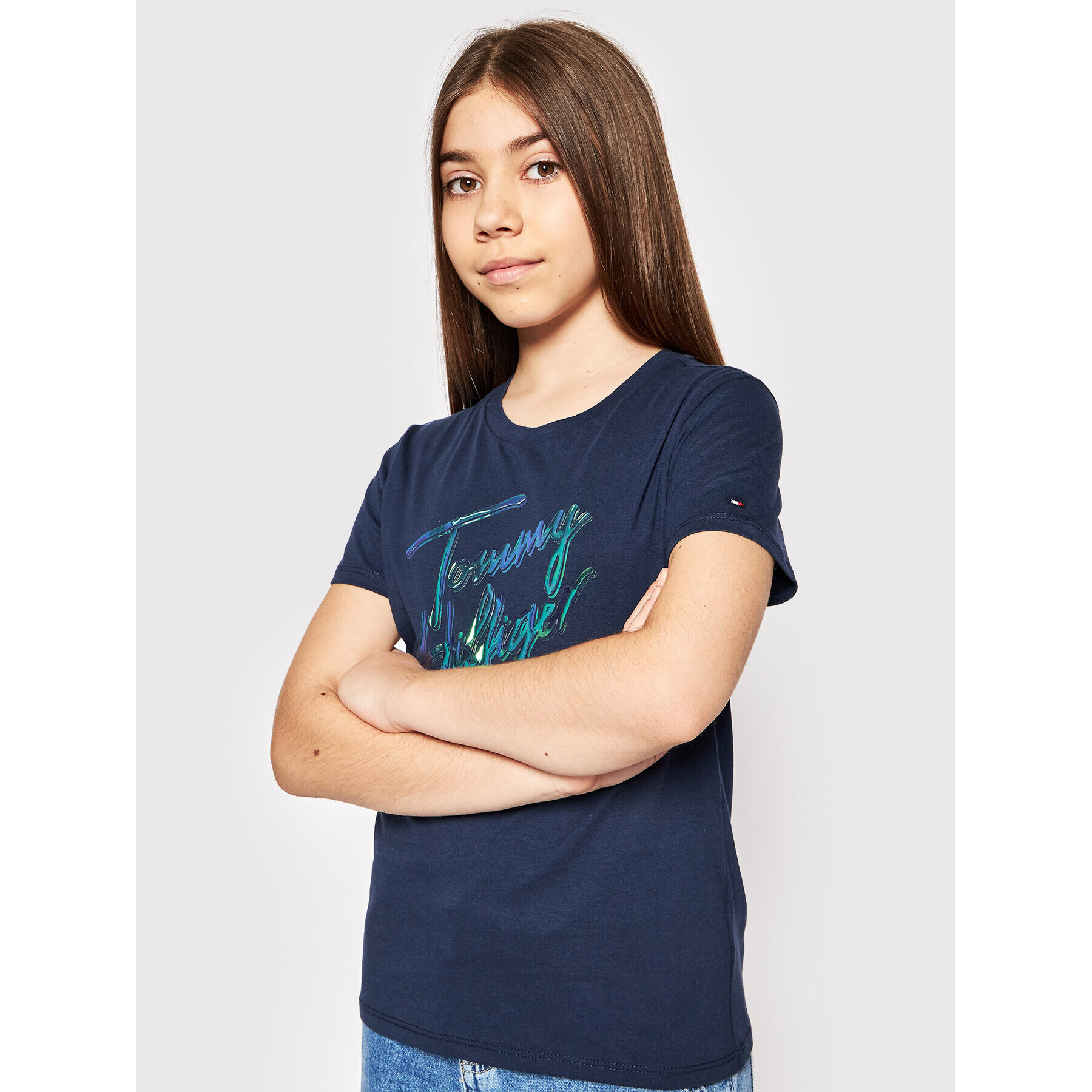 Tommy Hilfiger Тишърт Script Print KG0KG05870 D Тъмносин Regular Fit - Pepit.bg
