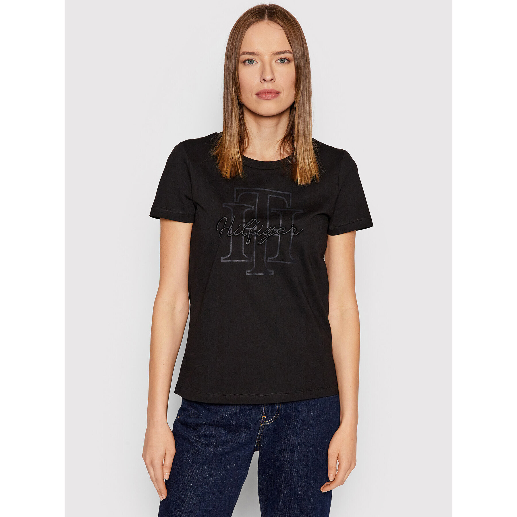 Tommy Hilfiger Тишърт Script WW0WW33016 Черен Regular Fit - Pepit.bg