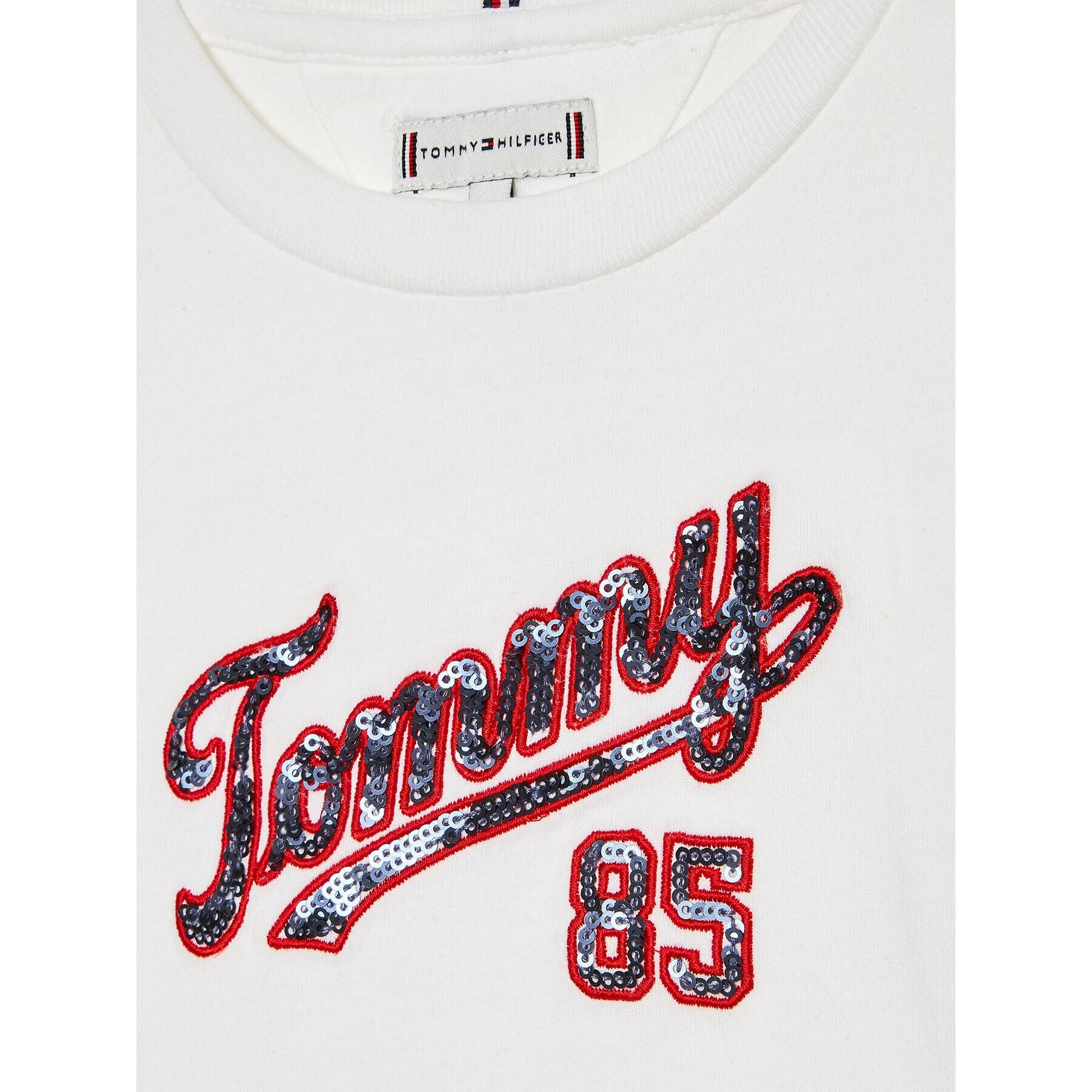 Tommy Hilfiger Тишърт Sequins KG0KG07087 M Бял Regular Fit - Pepit.bg