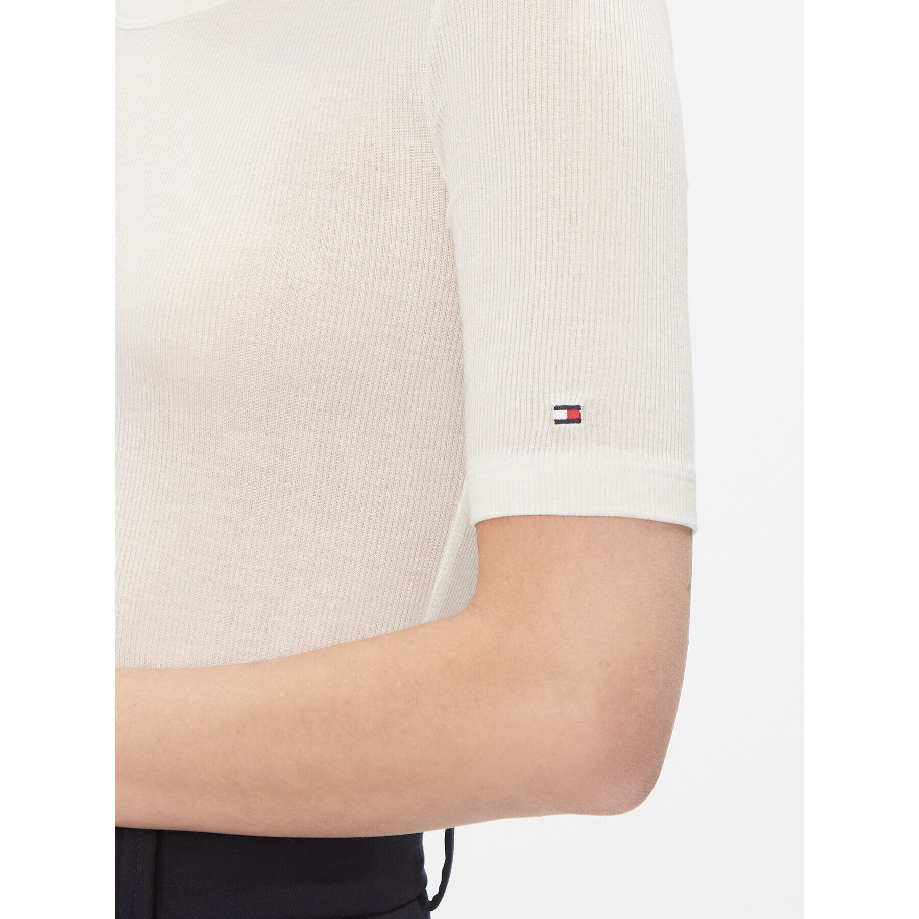 Tommy Hilfiger Тишърт Slim Soft Tencel C-Nk 1/2Slv WW0WW39789 Екрю Slim Fit - Pepit.bg