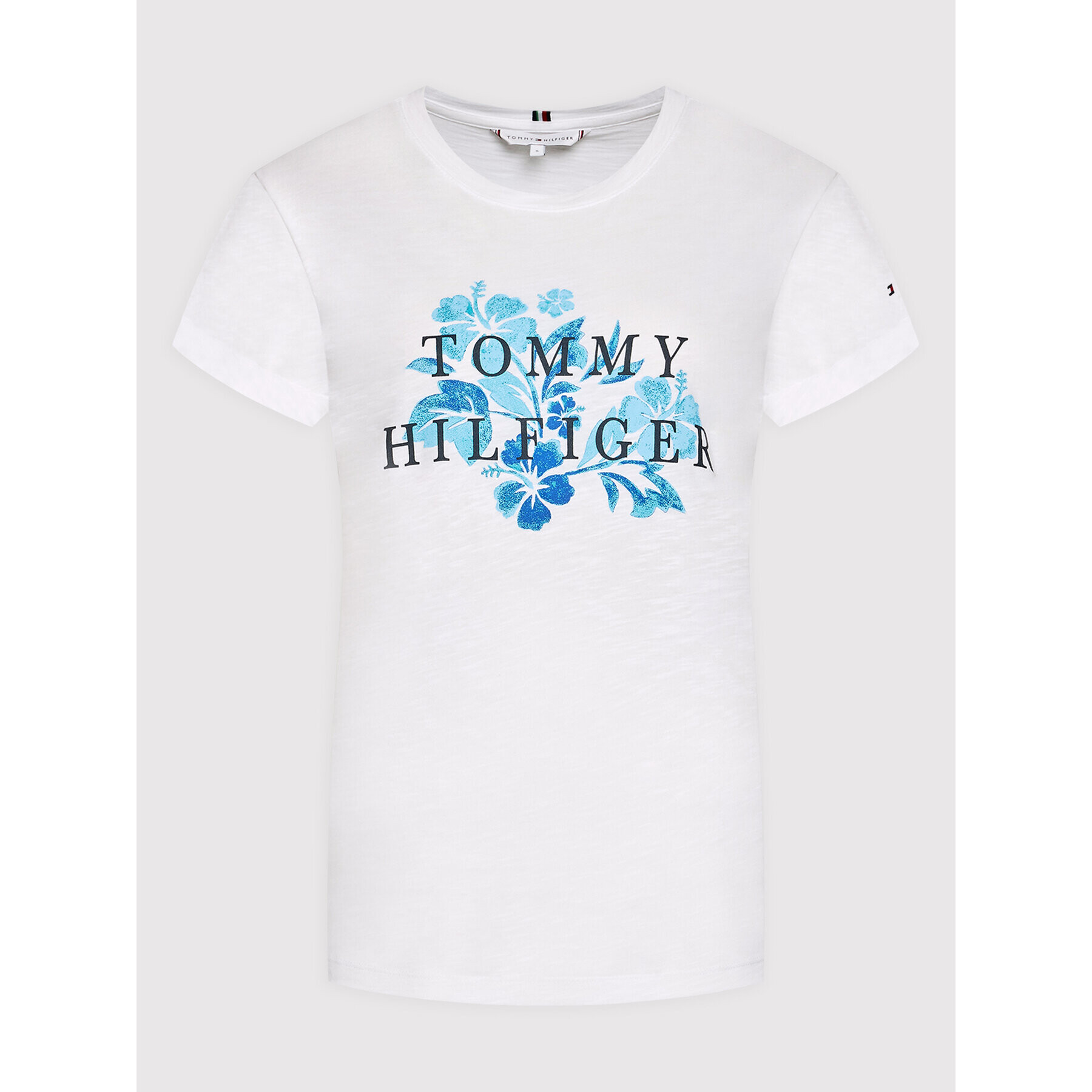 Tommy Hilfiger Тишърт Slub Floral WW0WW34417 Бял Regular Fit - Pepit.bg