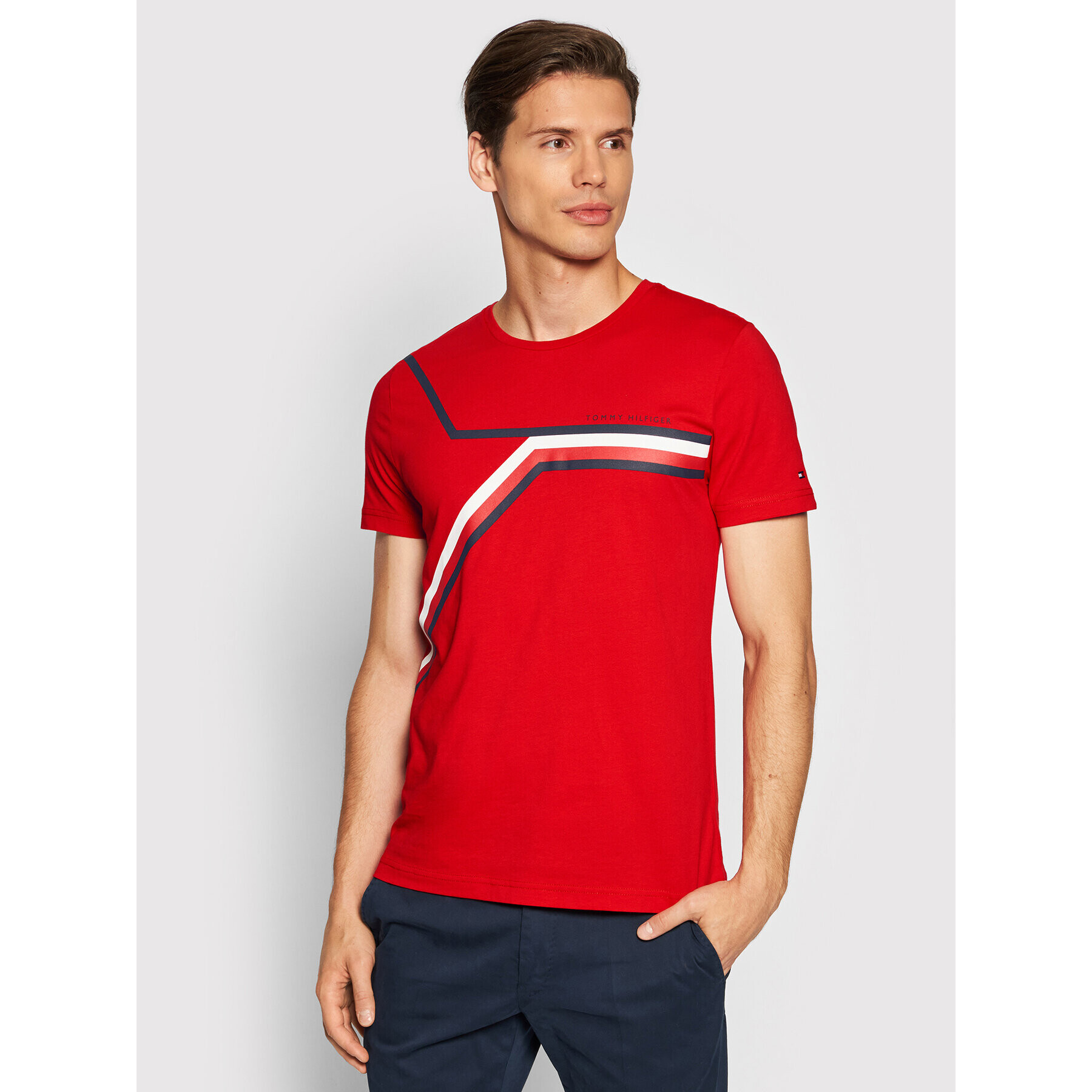 Tommy Hilfiger Тишърт Split Chest Stripe MW0MW18724 Червен Regular Fit - Pepit.bg