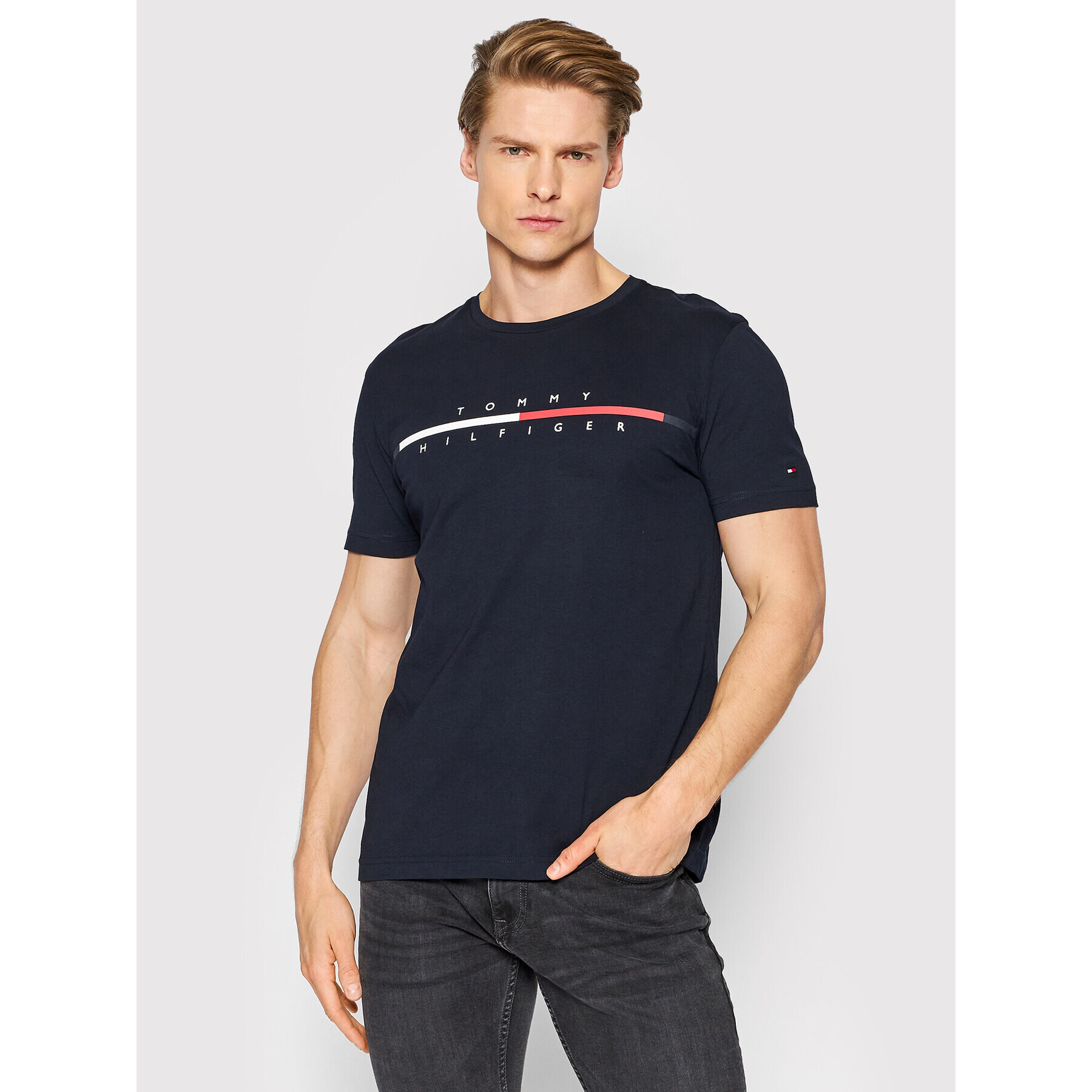 Tommy Hilfiger Тишърт Split Logo MW0MW22128 Тъмносин Regular Fit - Pepit.bg